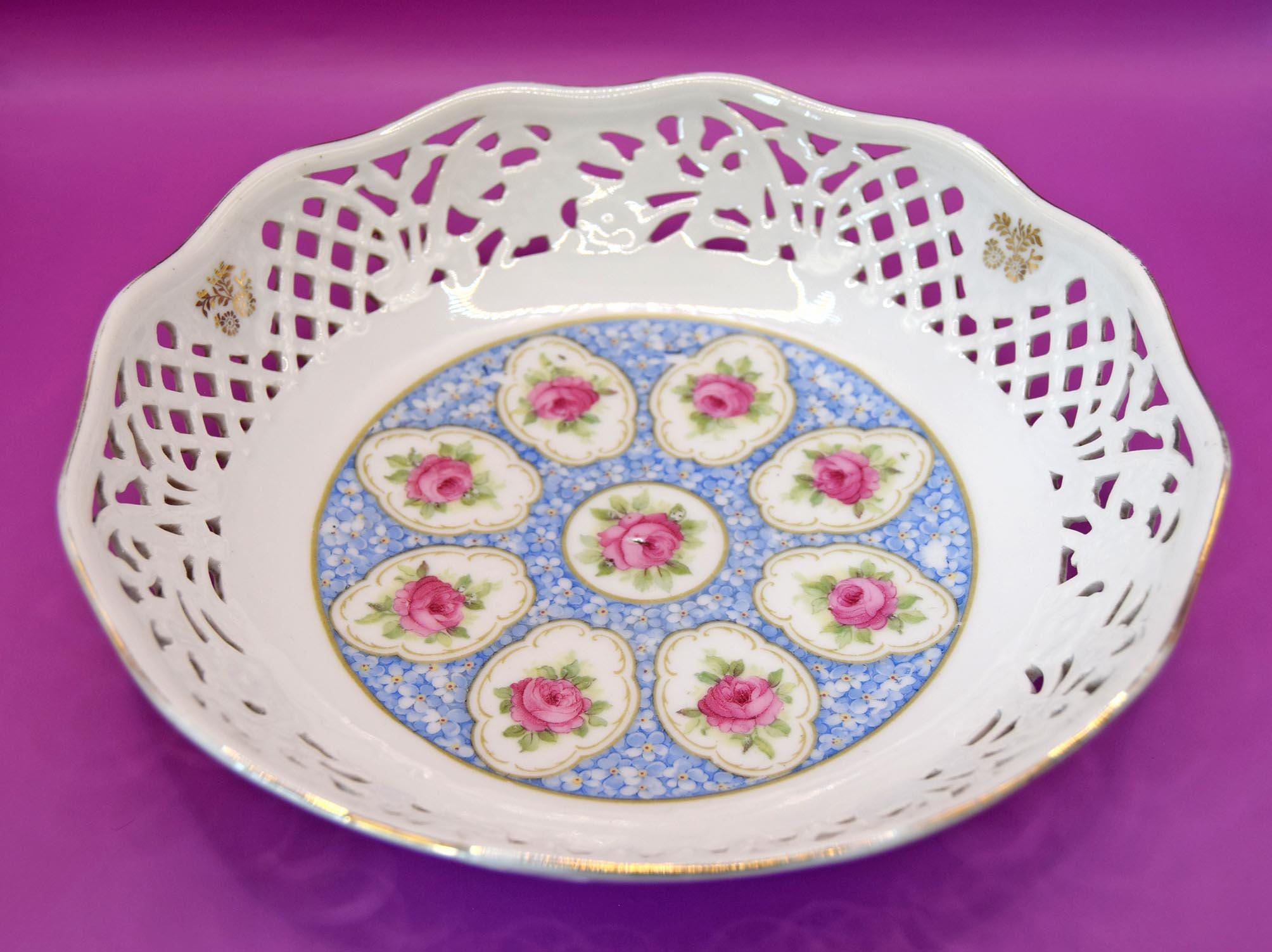 Antique Schumann Bavaria Reticulated Porcelain Fruit Bowl c1930s.....Rare Pattern
