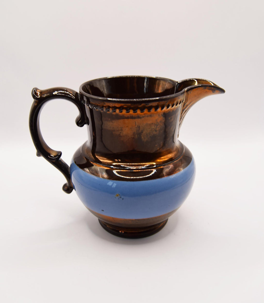 Antique Victorian Copper Lustre Pitcher Jug 19th Century Blue Band