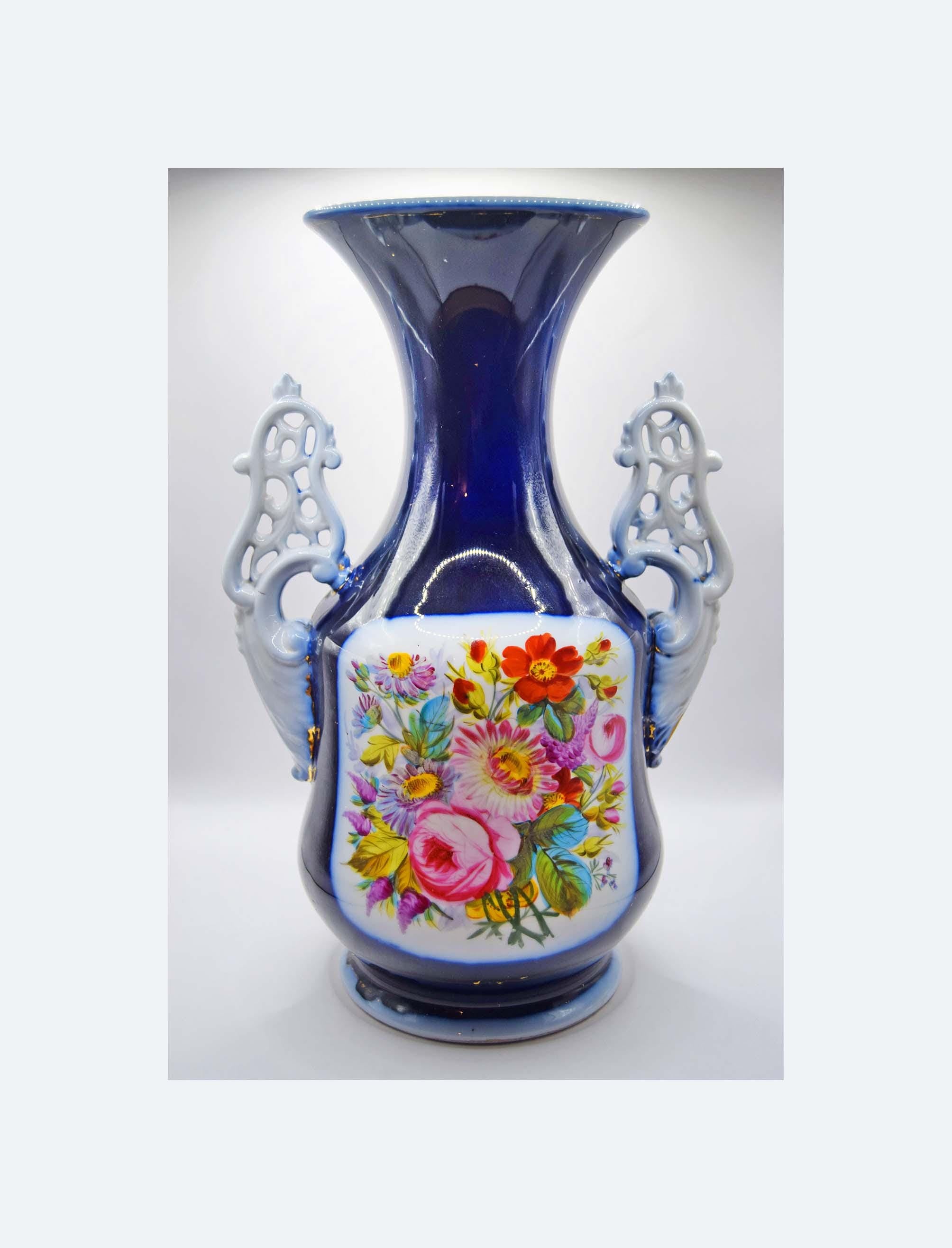 French Antique Valentine Porcelain Vase, Wedding Bride Vase, Hand-Painted c1850s