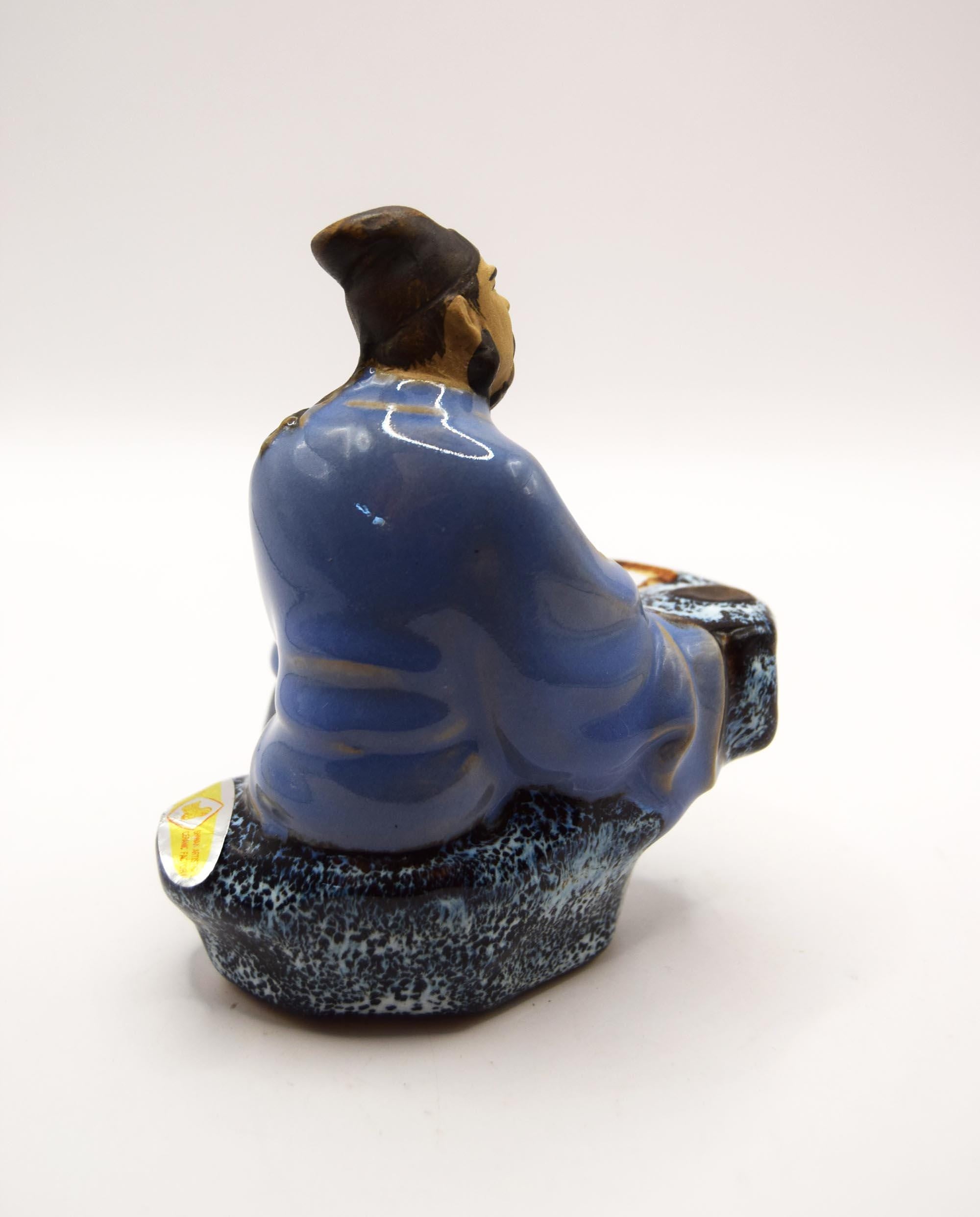 Vintage Chinese Shiwan Art Pottery Scholar Mudman Scribe Figurine H12cm X W8cm