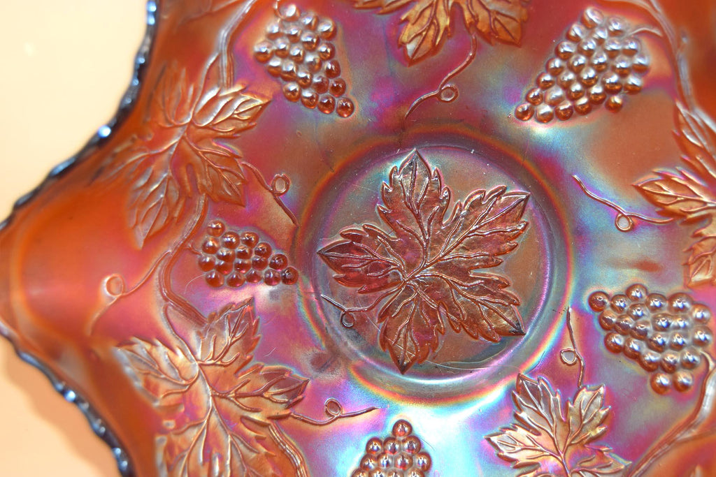 Pair of Fenton Grape Carnival Glass Fruit/Sweet Bowl Ruffled Iridescent c1930s