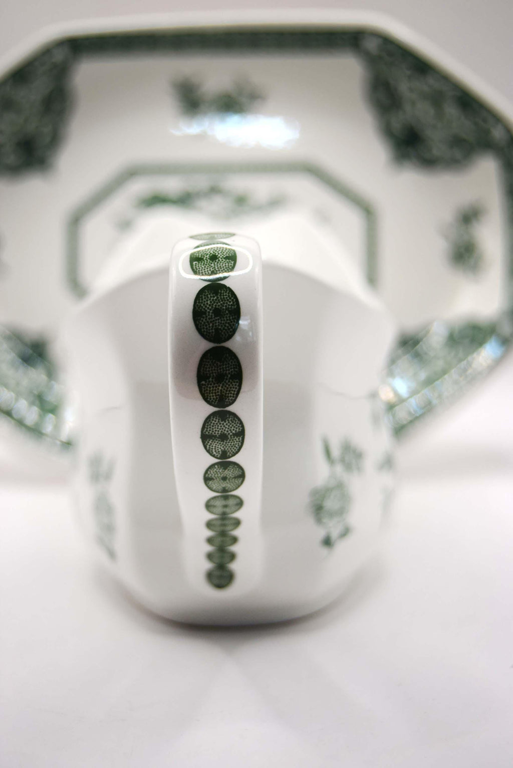 Vintage Royal Staffordshire Old Pekin Green Ironstone Gravy Boat with Saucer