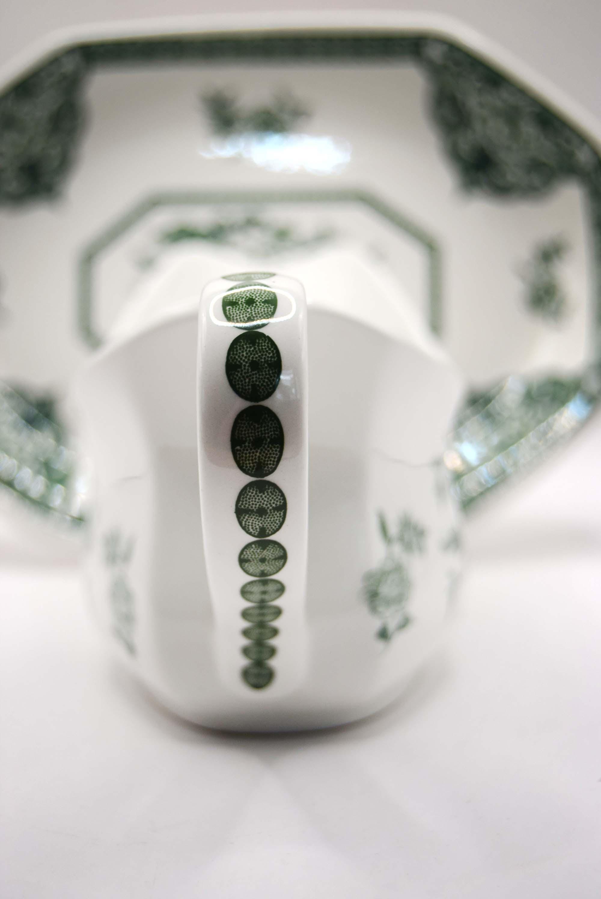 Vintage Royal Staffordshire Old Pekin Green Ironstone Gravy Boat with Saucer