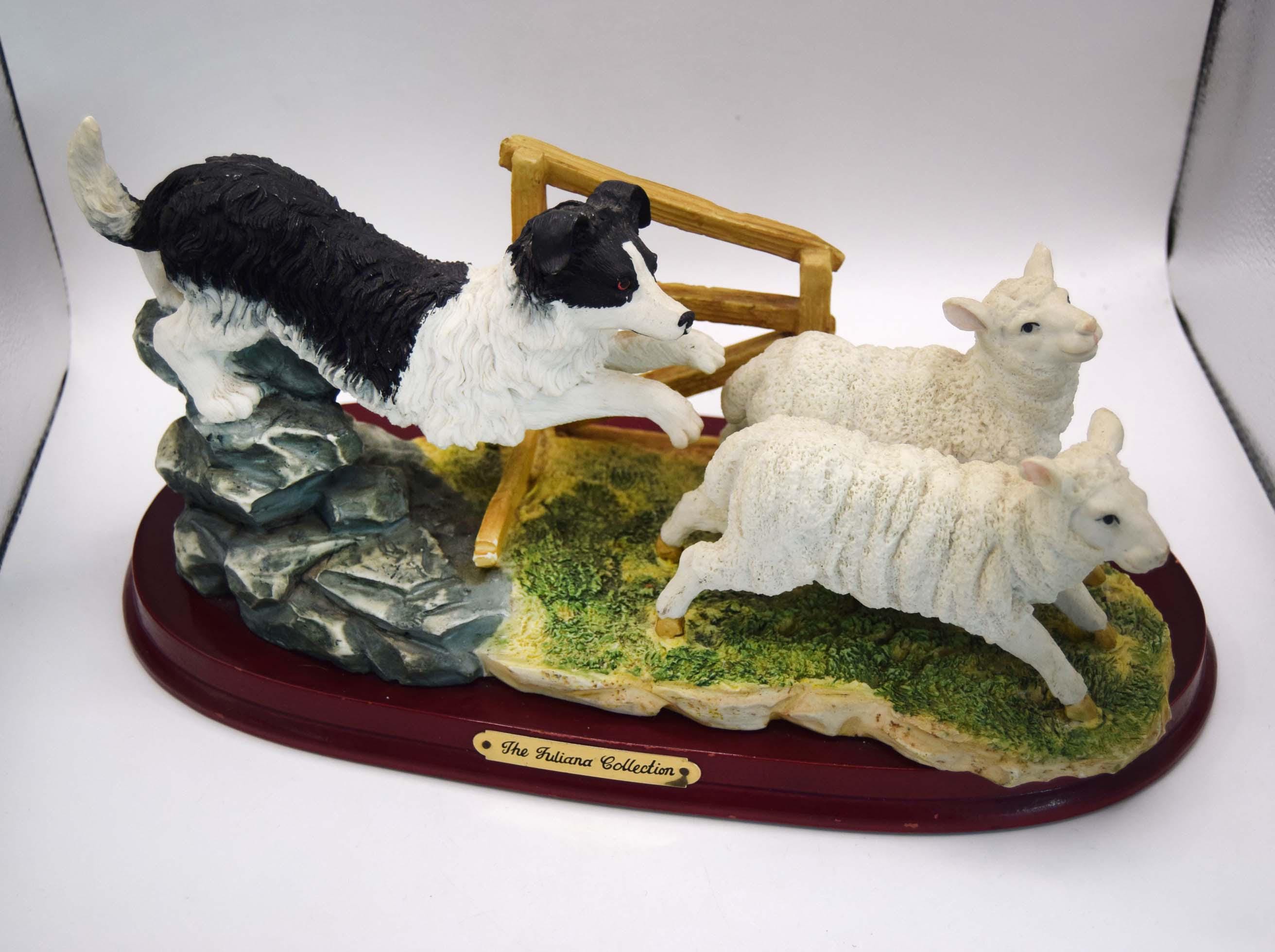 Juliana Collection Border Collie Chasing Lambs | Country Life Resin Figurine | 30cm