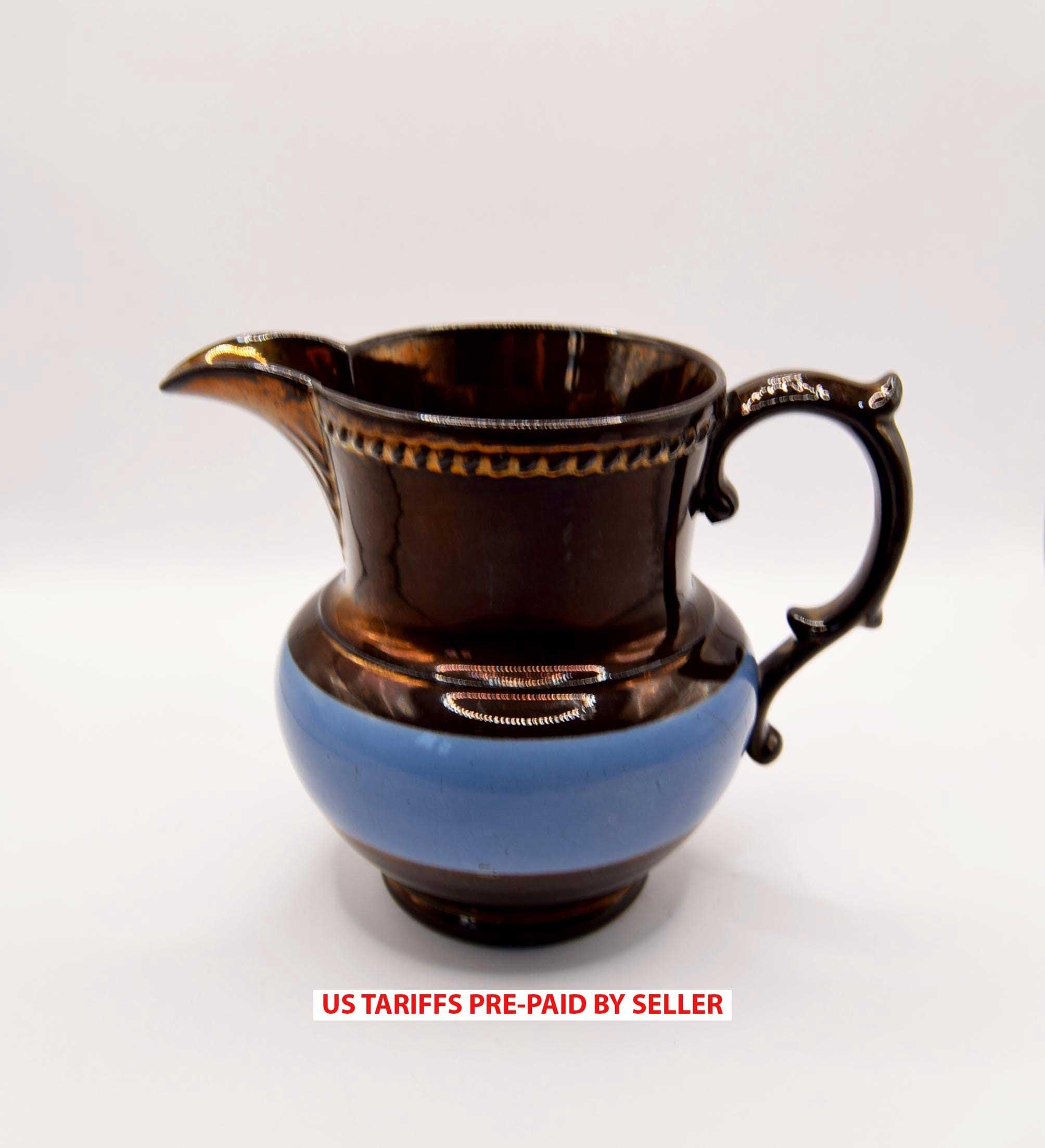 Antique Victorian Copper Lustre Pitcher Jug 19th Century Blue Band