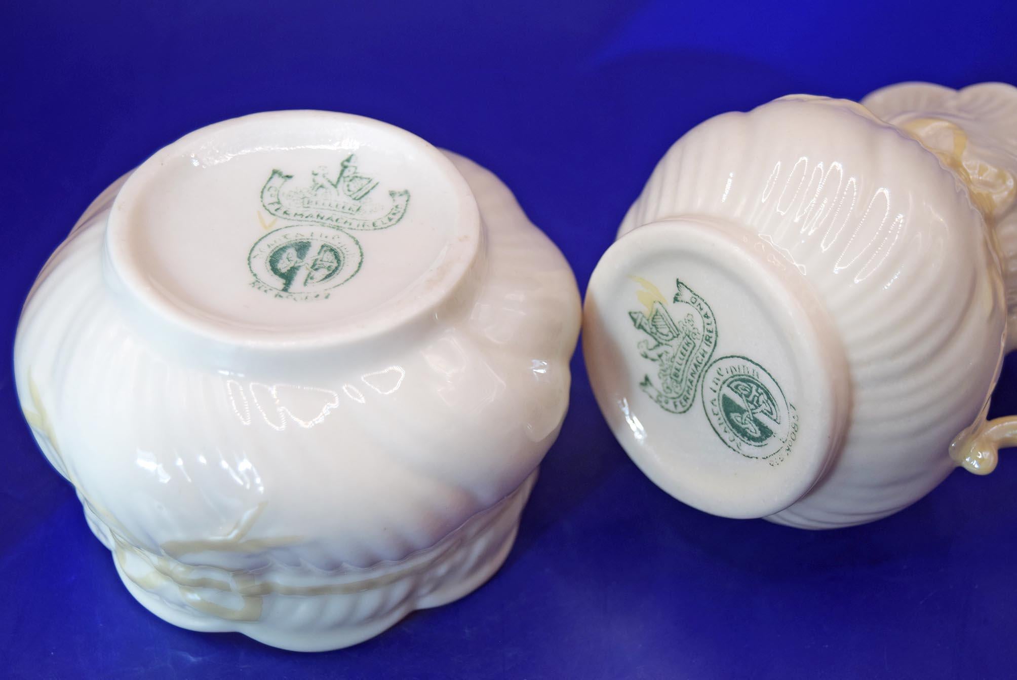 Belleek Ireland Porcelain Set of 3 Cream jugs and Sugar Bowls - c1940s