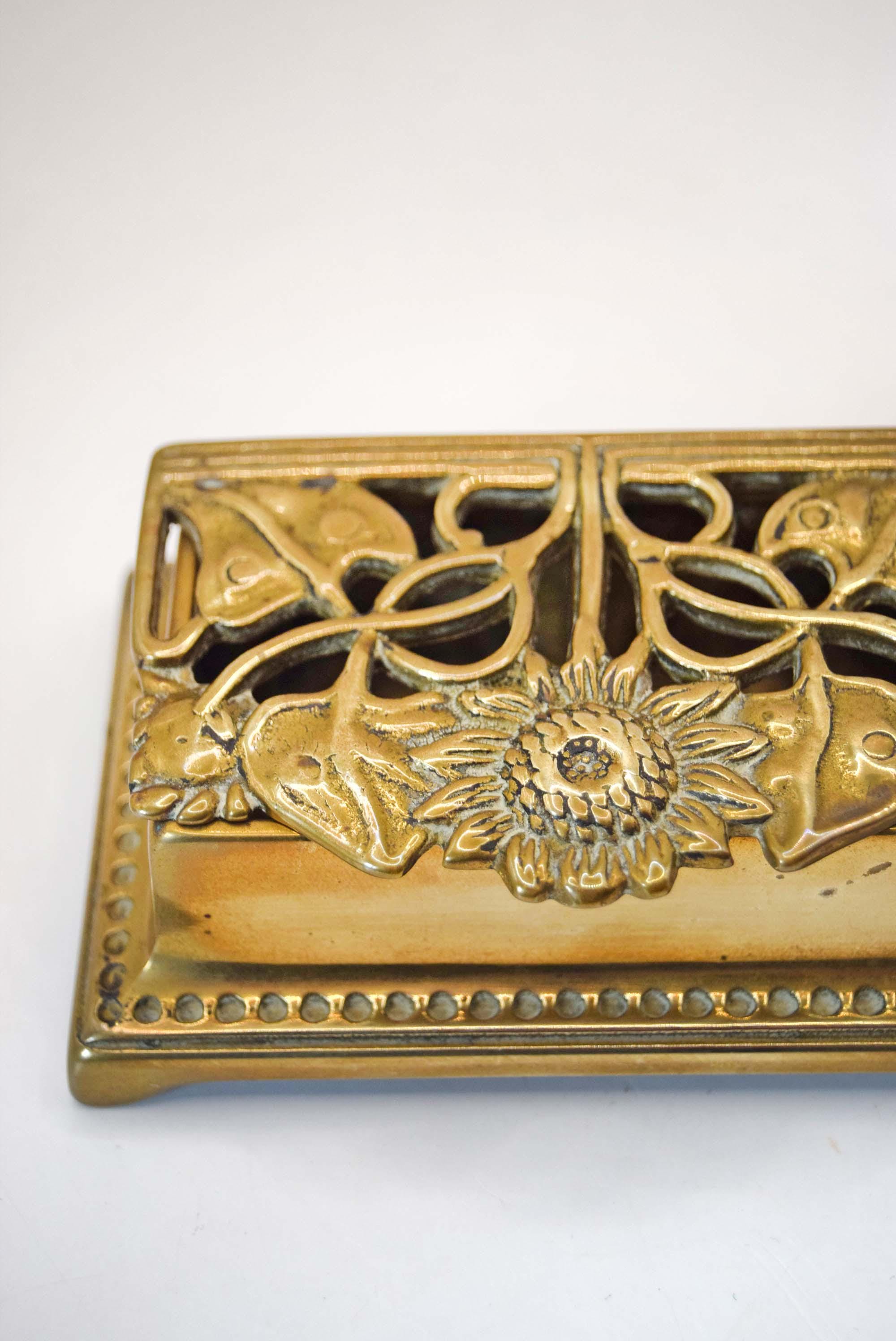 Vintage Brass Sunflower Design Stamp Box | Art Nouveau | Jewelry Trinket boxes