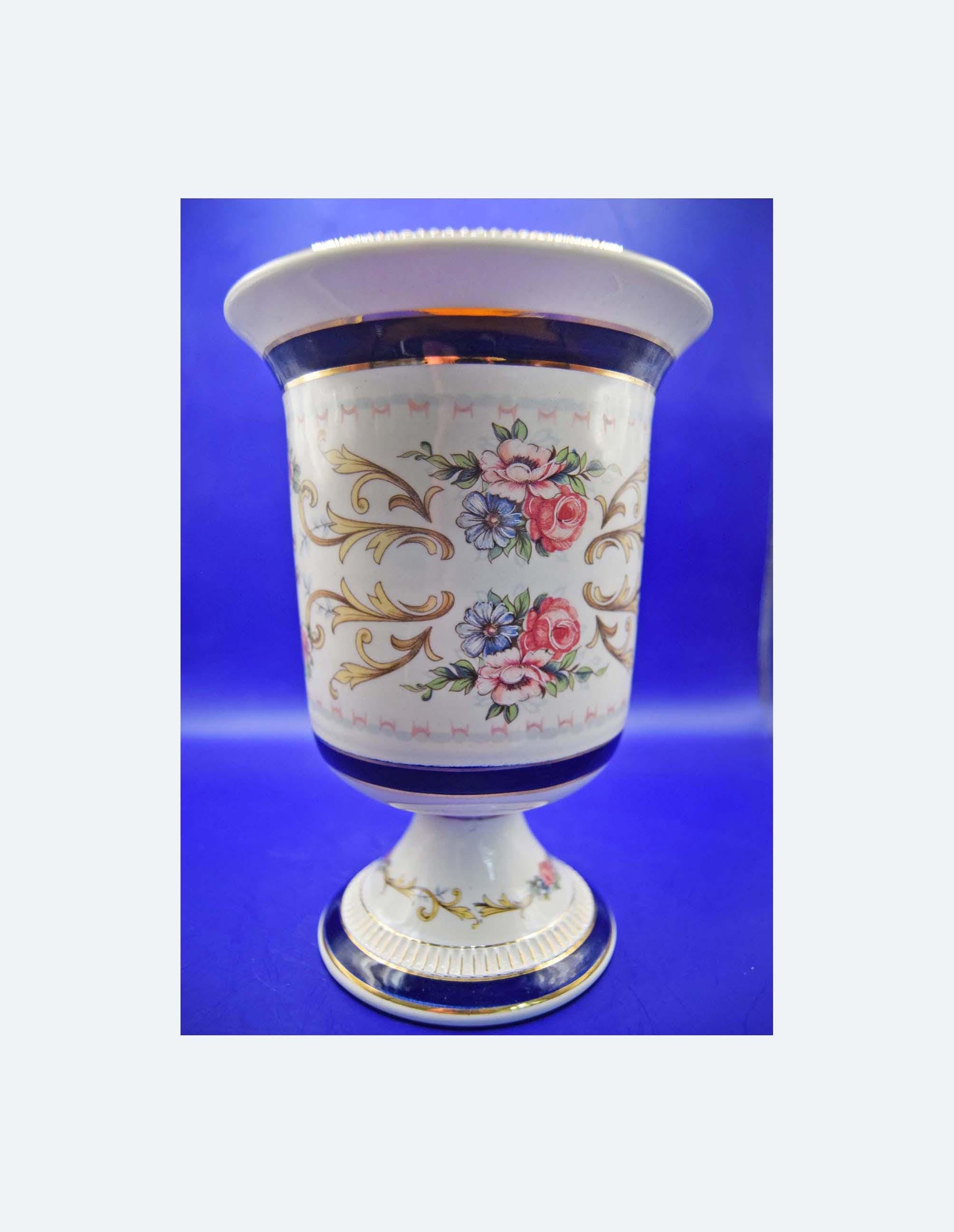 Vintage Italian 1950s Fiorentine Porcellane Ceramiche Floral Pedestal Vase, Mint Condition