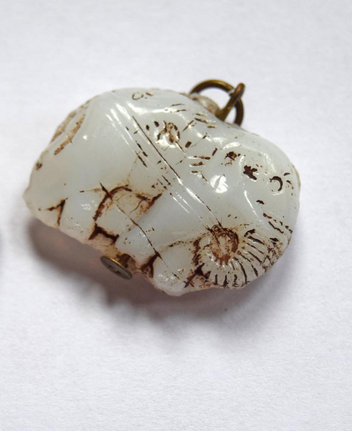 Rare Antique 1920's Max Neiger Milk Glass White Elephant Pendant