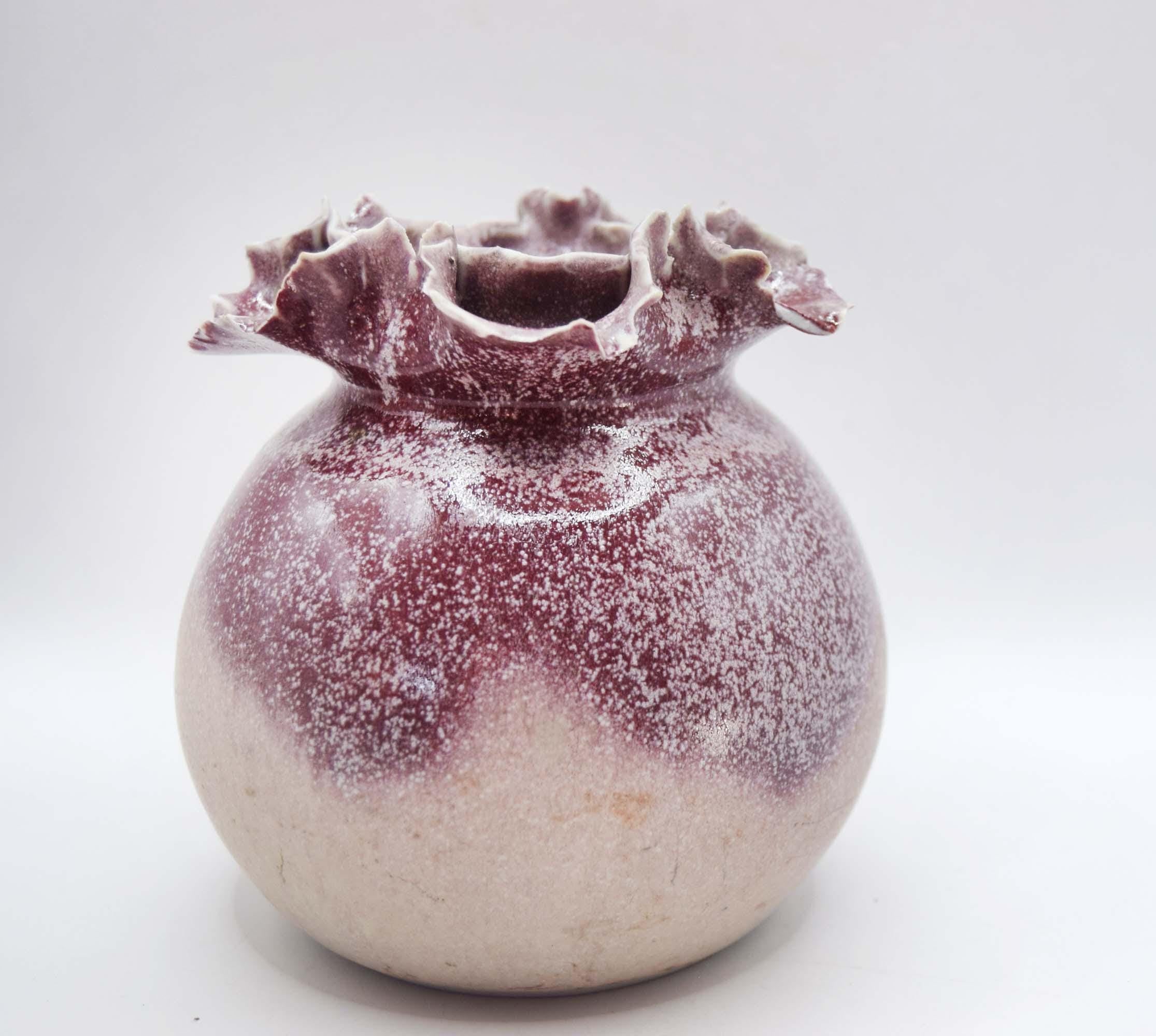 Frilled Vase by Ned Heywood ~ Studio Pottery Chepstow, Pink and Natural 1985