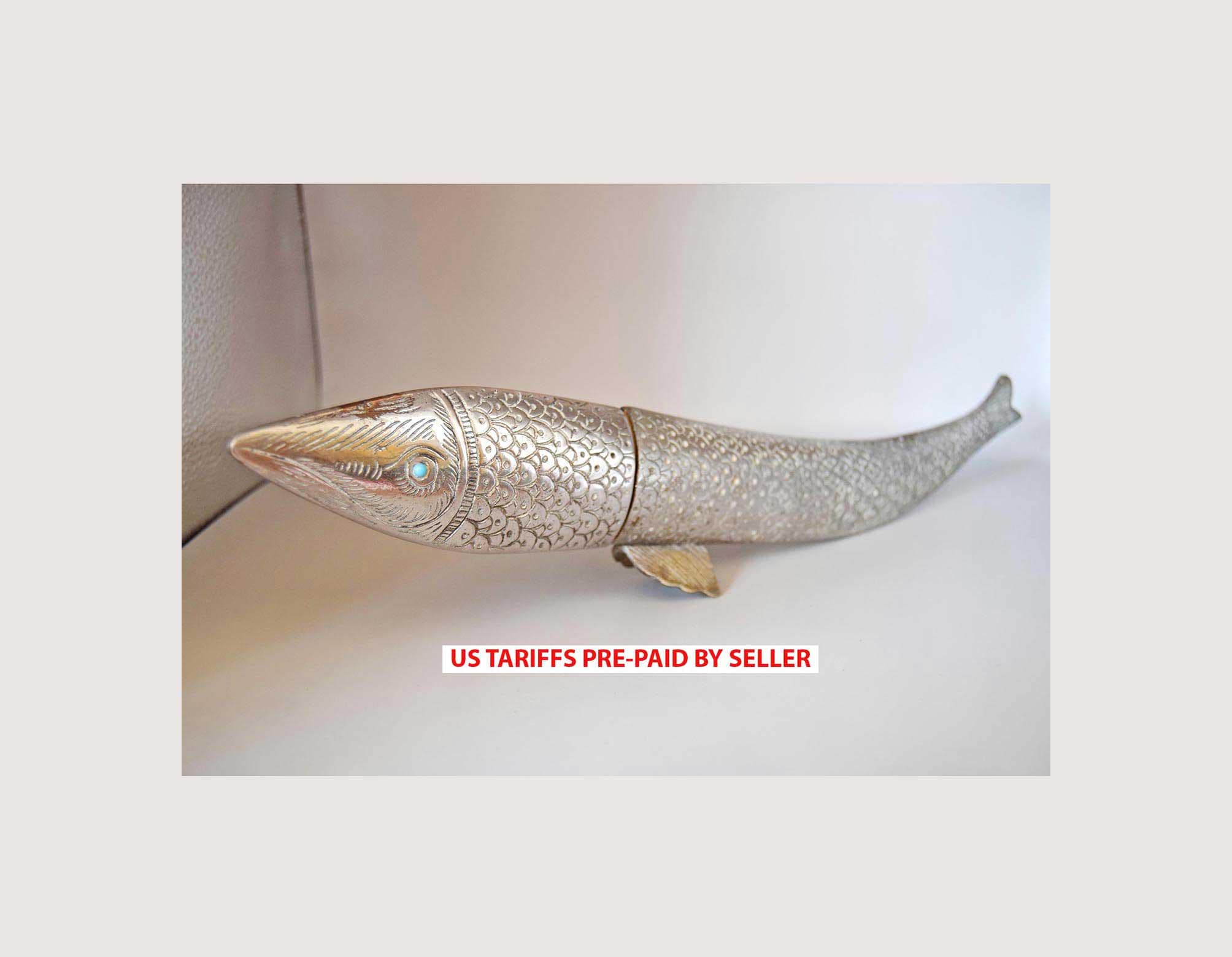 Vintage  Letter Opener Fish-Shaped Silver Metal  & Sheath – Nautical – Ocean-Inspired Desk Accessory