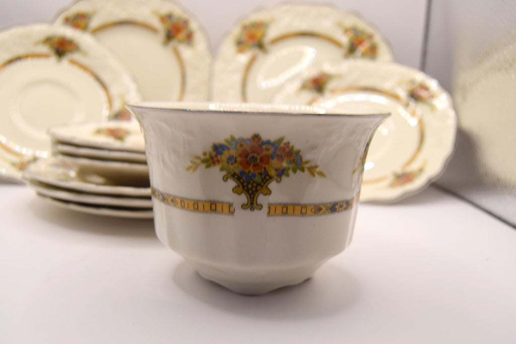 Rare MYOTT, SON & Co Art Nouveau Floral Bouquet Plates, Saucers and Bowl   F3024