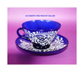 Vintage Murano Glass Cup and Saucer: Cobalt Blue & Ivory Lace, c1960s