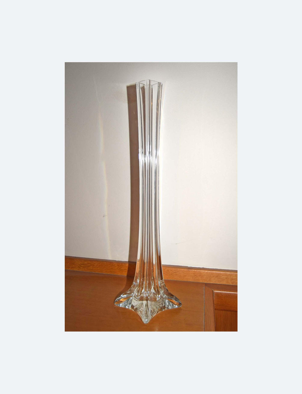 French Art Glass Tall Slim Vase 15 3/4" Footed Base c1950s Mint condition