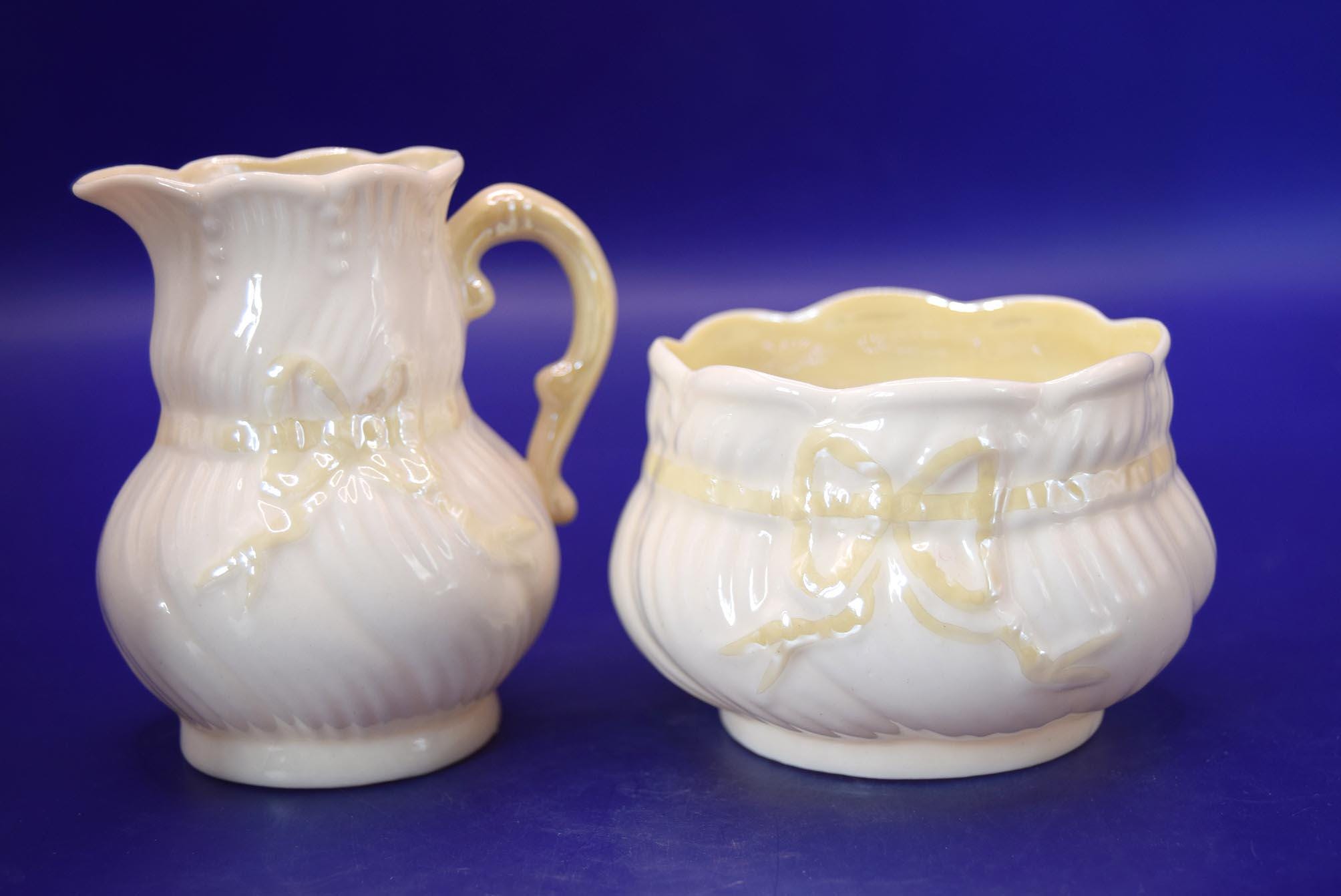 Belleek Ireland Porcelain Set of 3 Cream jugs and Sugar Bowls - c1940s Displayed only. No signs of use. 