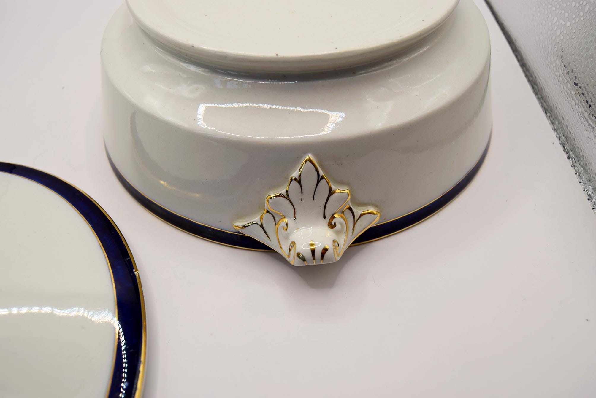 Antique Booths Silicon China White Blue Gilt Lidded Tureen 1930s