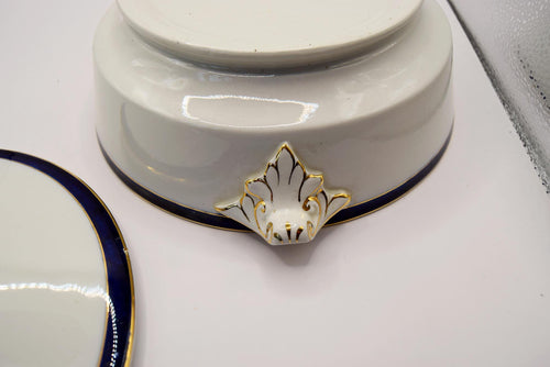Antique Booths Silicon China White Blue Gilt Lidded Tureen 1930s