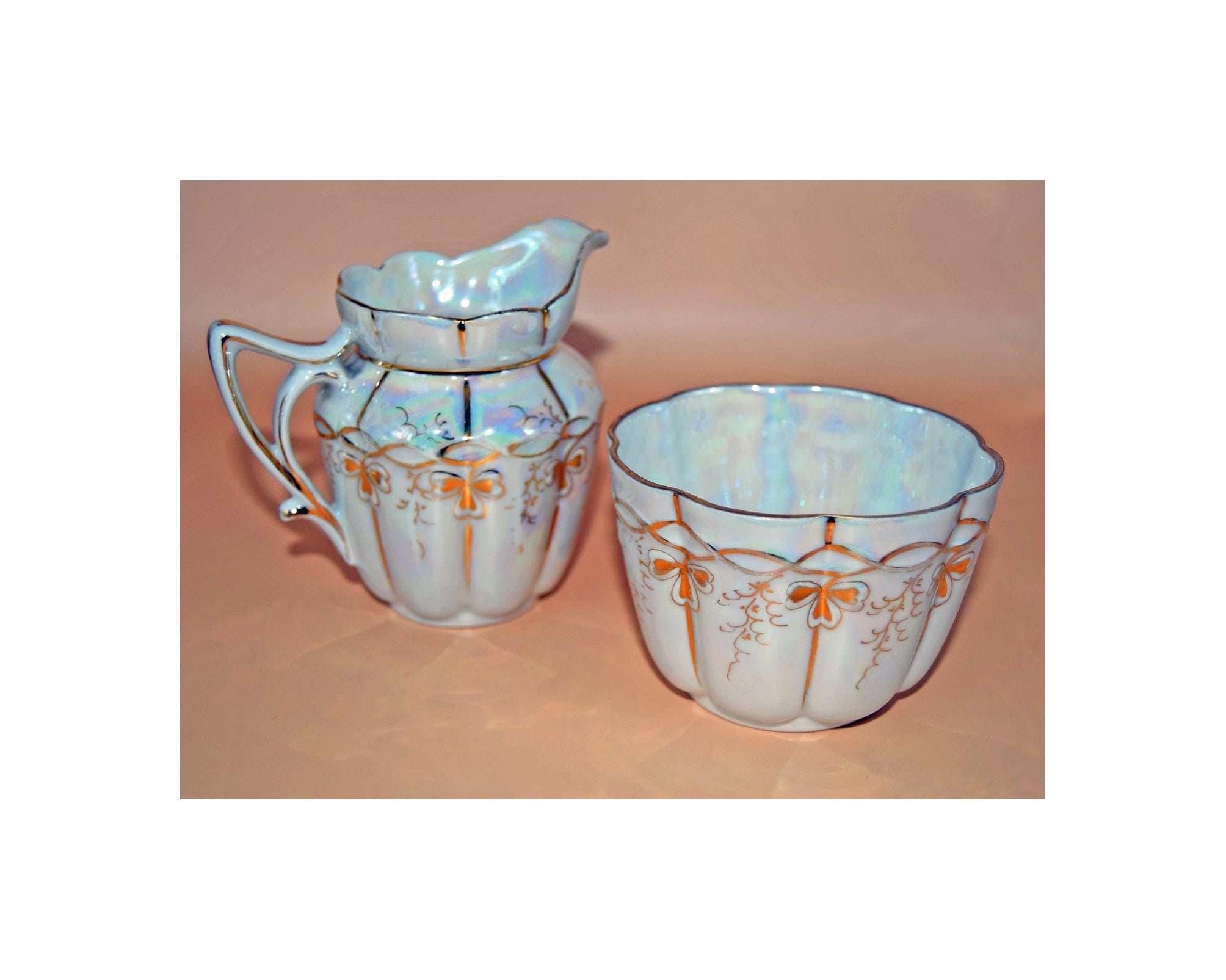Vintage S C H Handmalerei Lustreware Milk Jug and Sugar Bowl