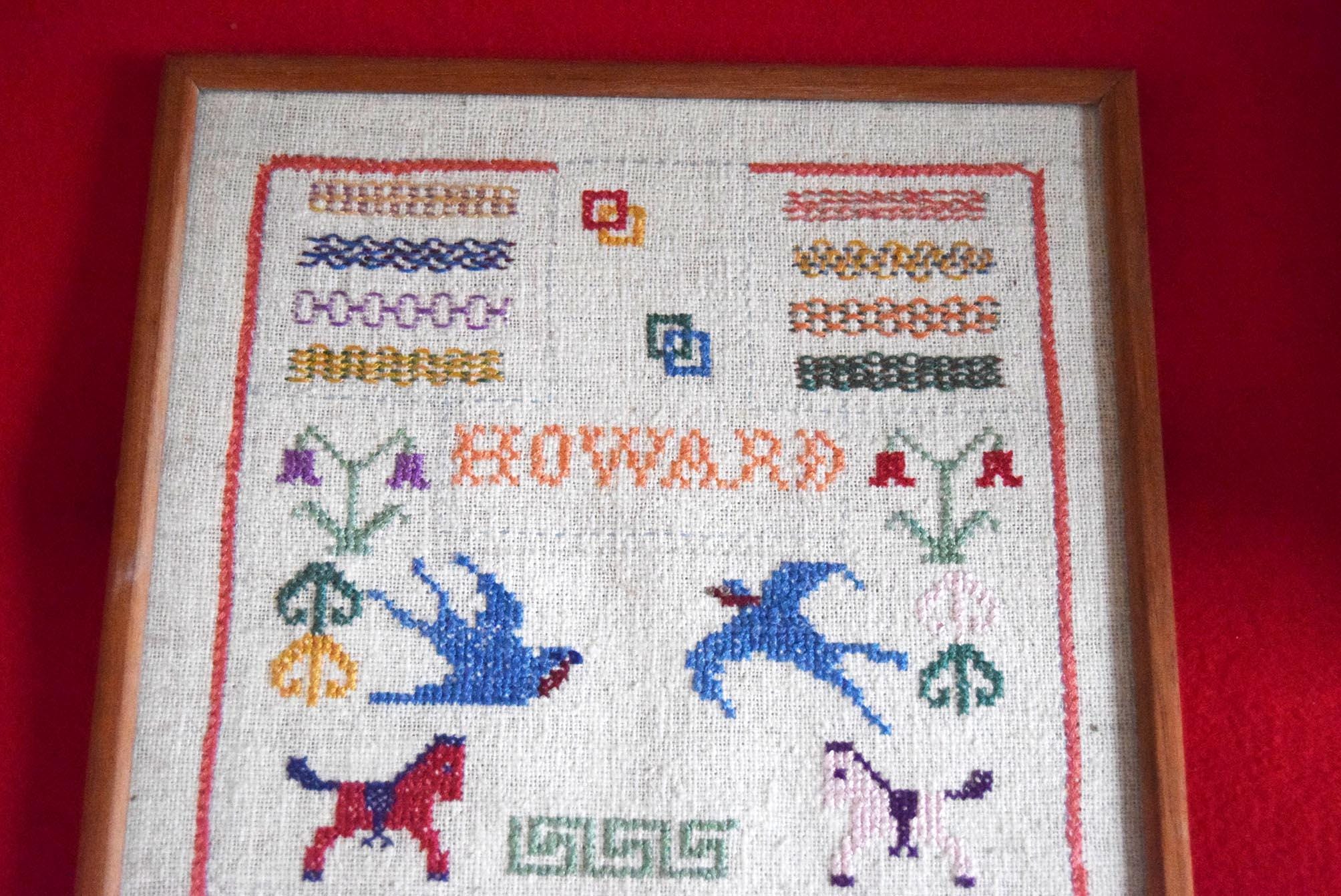Antique 1948 Cross Stitch Embroidery Framed Sampler