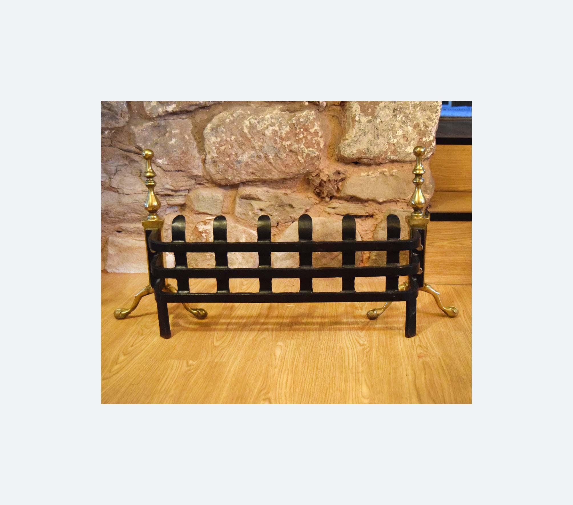 Vintage Cast Iron and Brass Fire Fret â€“ Traditional Blenheim Style Fireplace