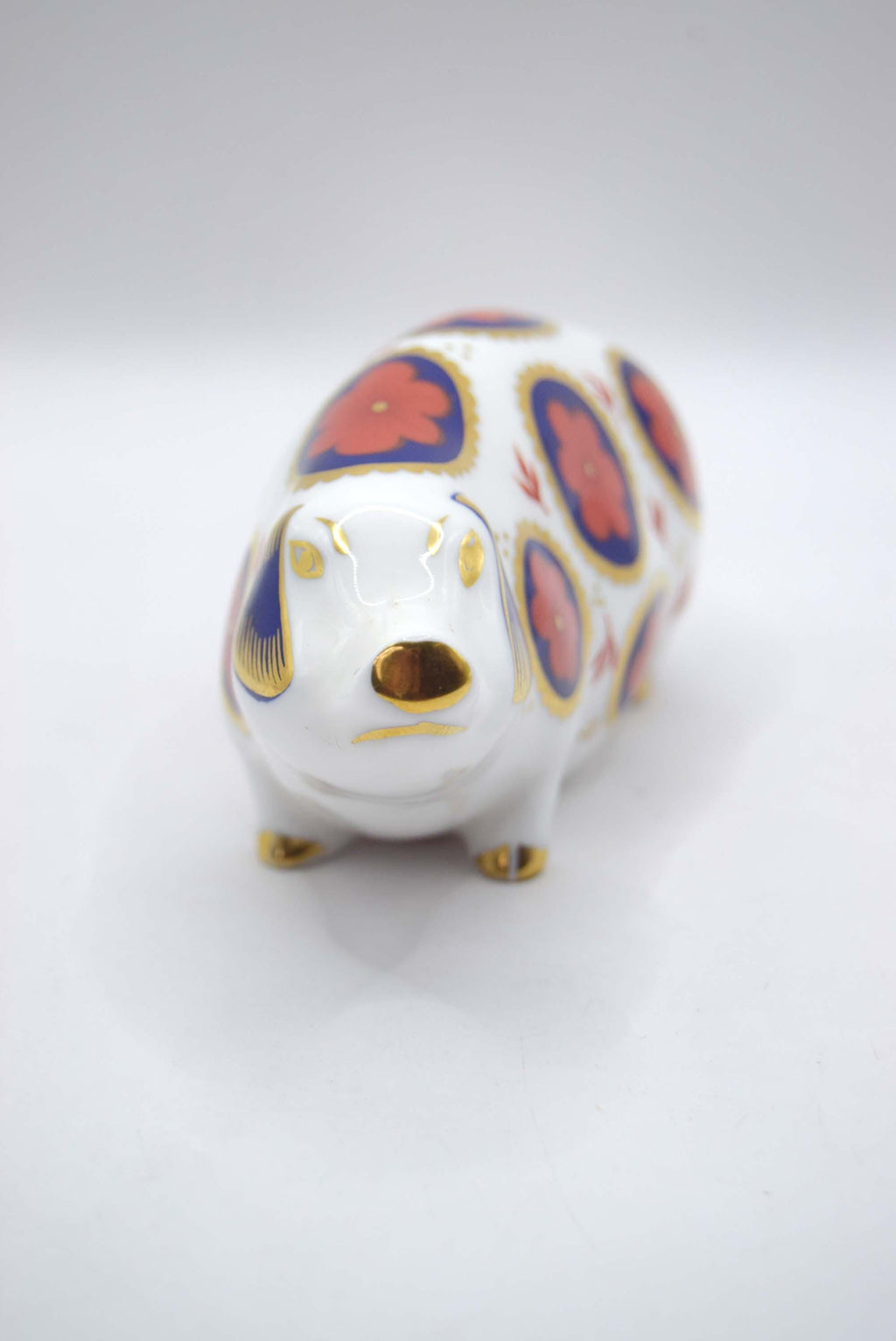 Royal Crown Derby Pig Paperweight, Vintage English Bone China, Old Imari, Mint