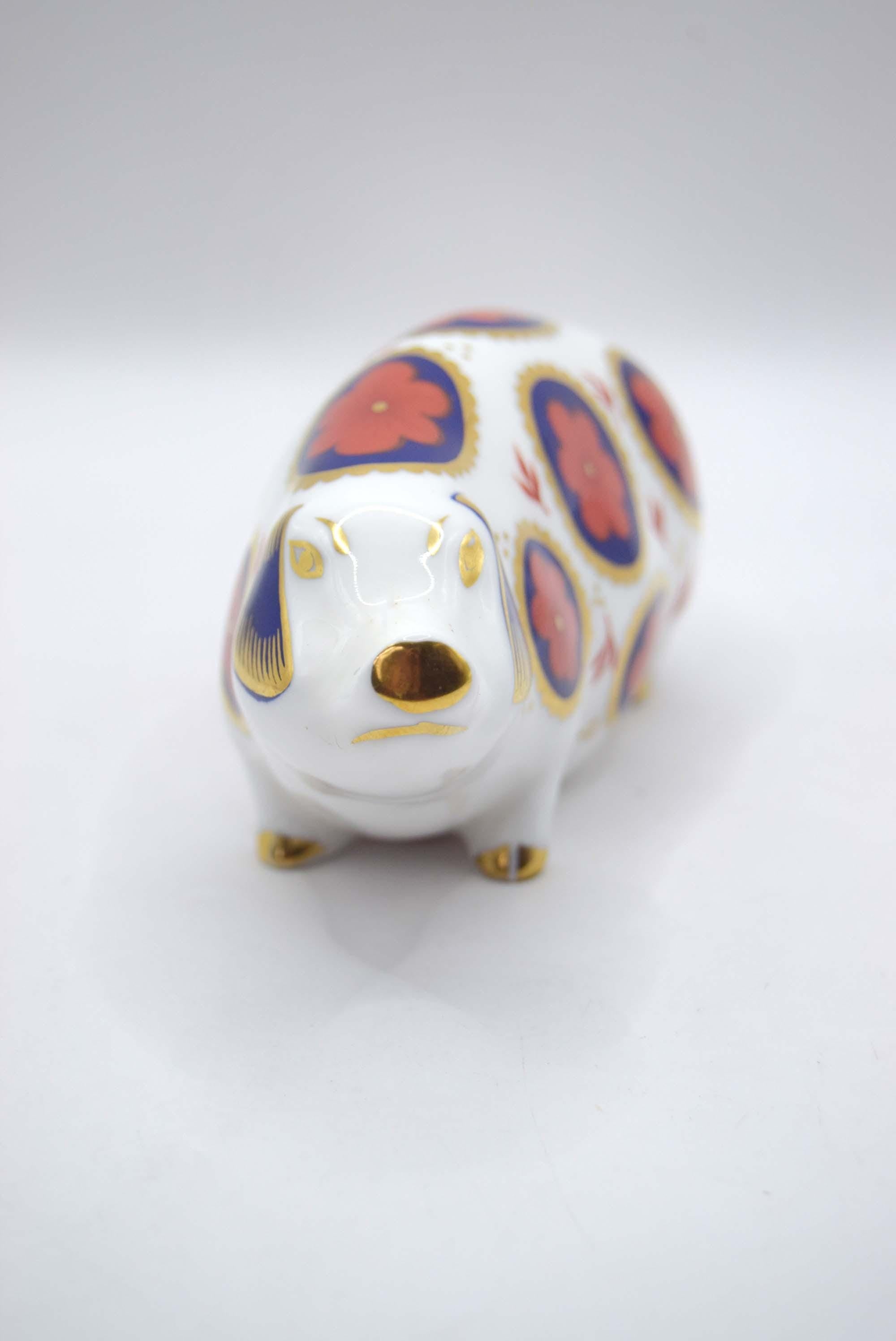 Royal Crown Derby Pig Paperweight, Vintage English Bone China, Old Imari, Mint