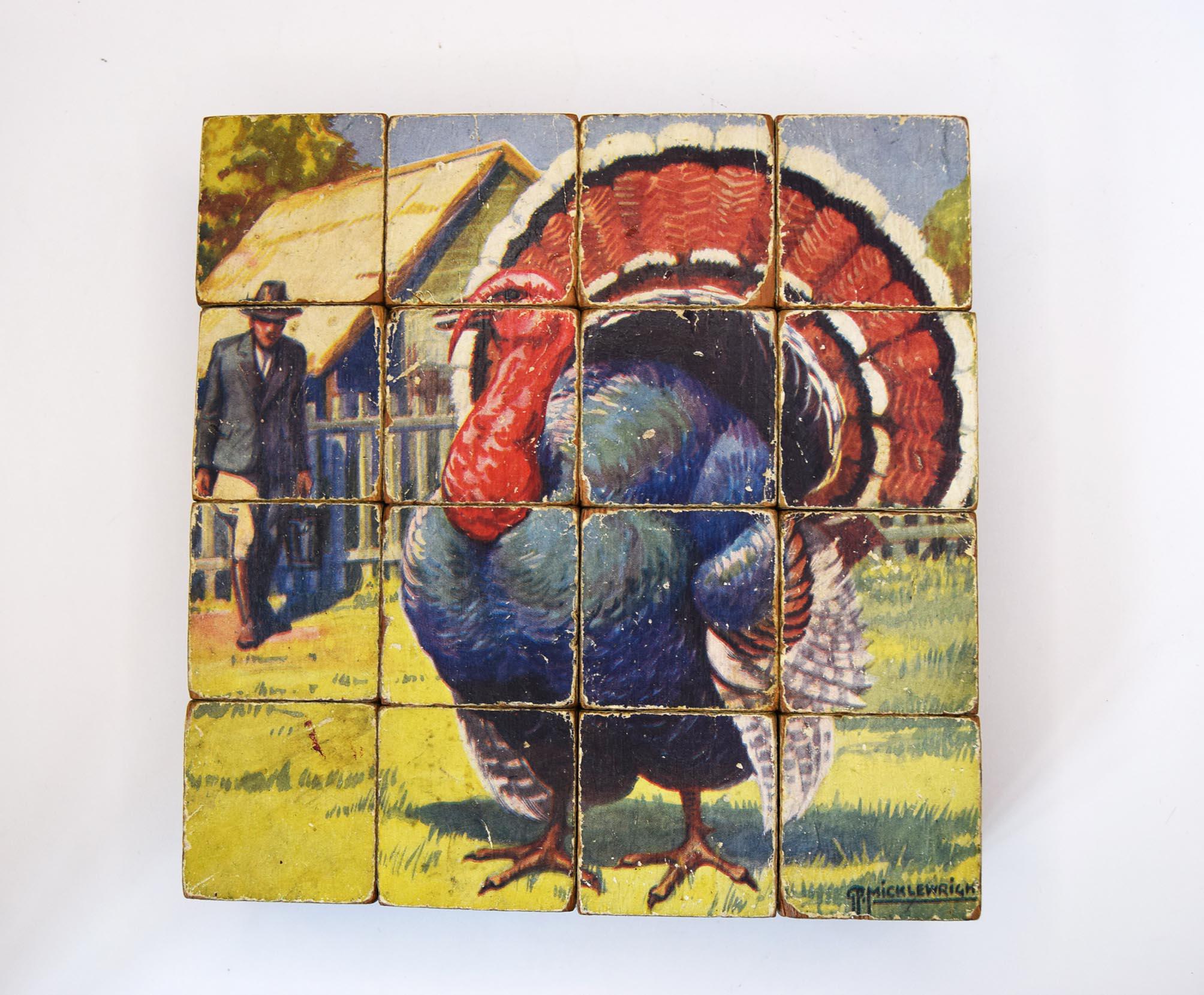 Antique Wooden Block Jigsaw Puzzle Illustrated by G.P.Micklewright c1950s