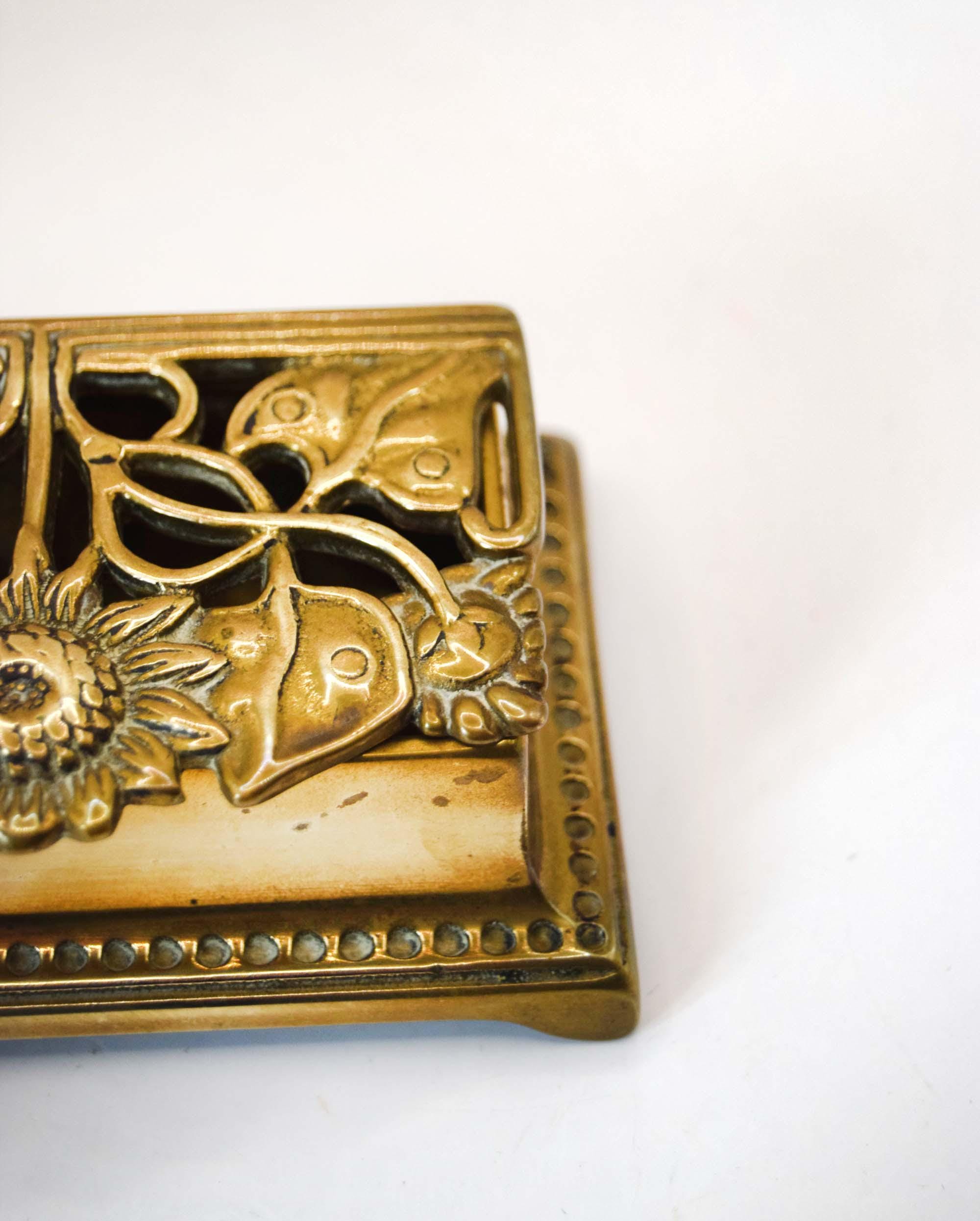Vintage Brass Sunflower Design Stamp Box | Art Nouveau | Jewelry Trinket boxes