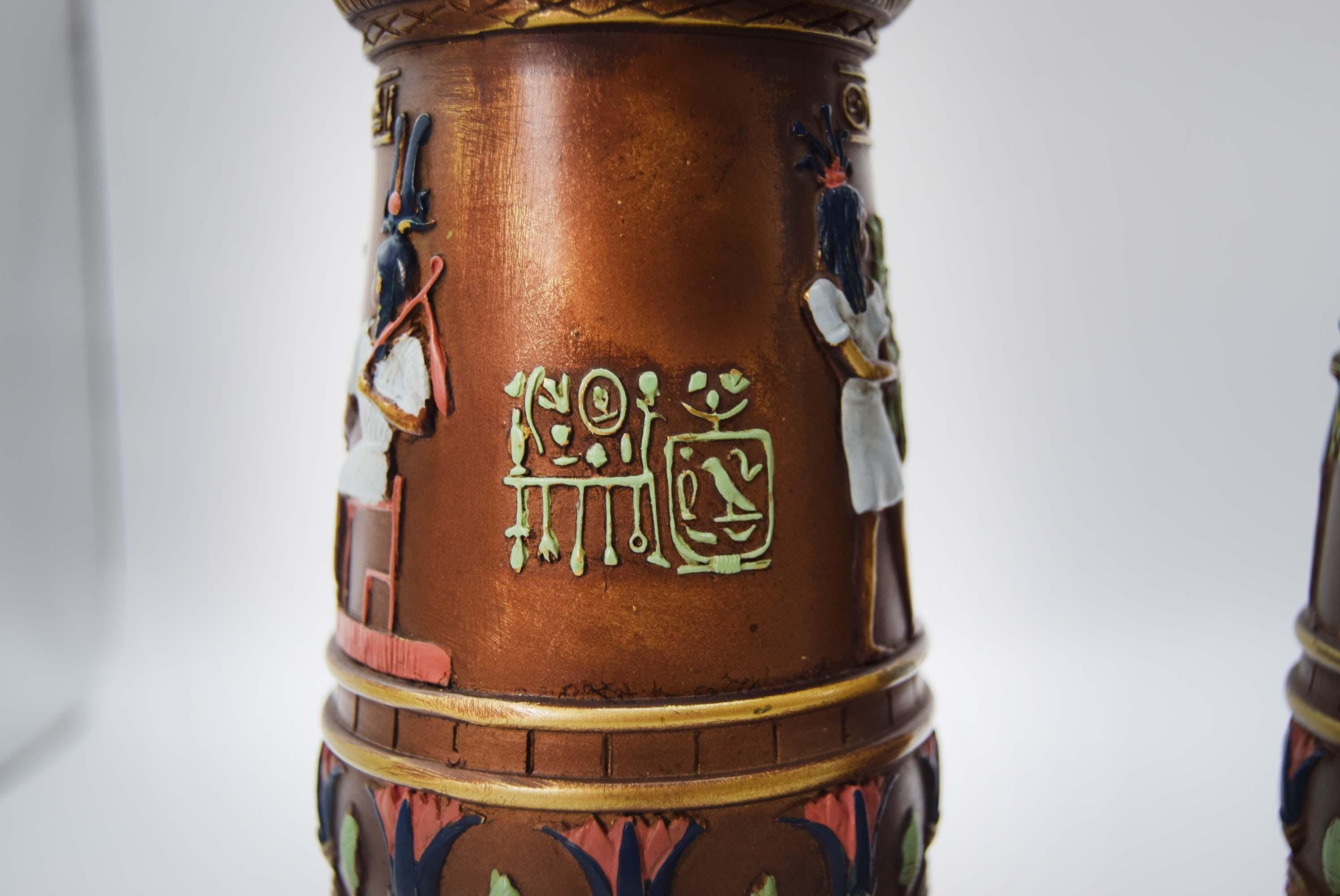 Pair of Veronese Pharoahese Cold Cast Resin Candleholders Pedestals Plantholders