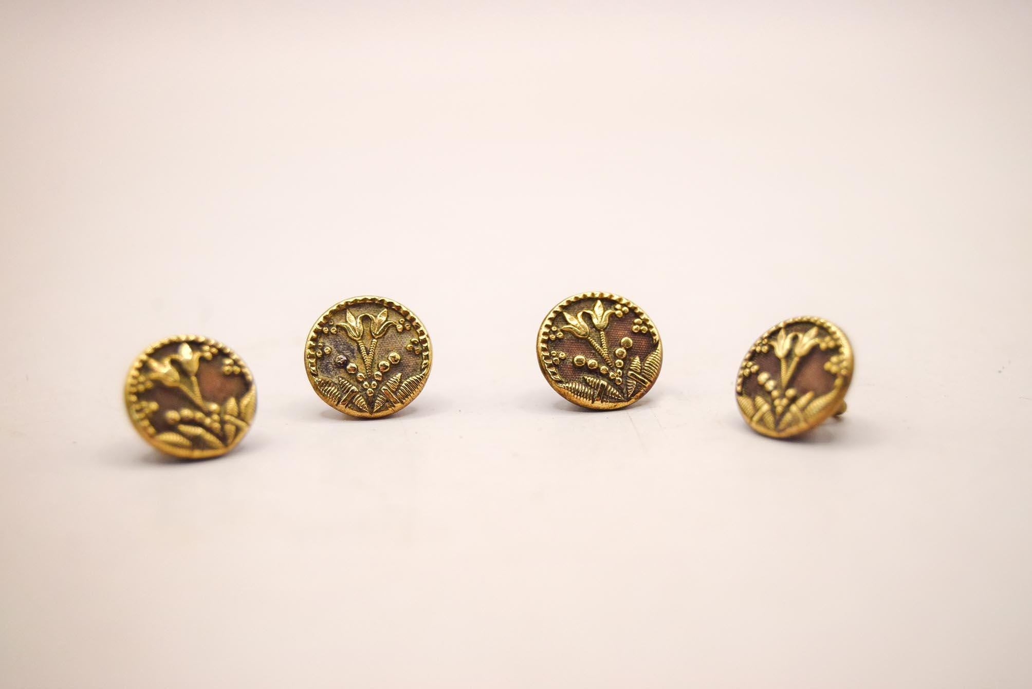 Set of 4 Victorian Gold Tone Metal Buttons | Fastenings | Sewing supplies