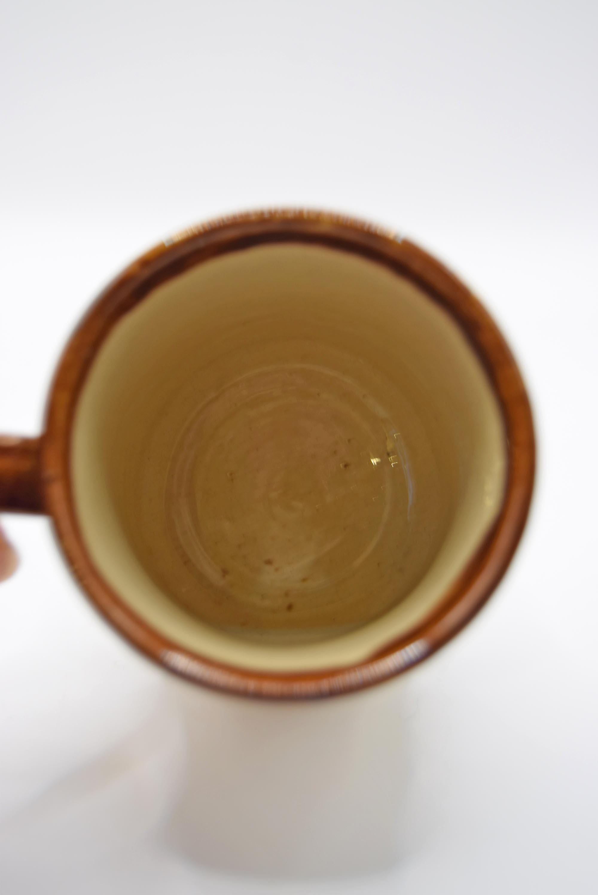 A rare, classic small children's 19th c. English Staffordshire pottery salt glaze cup, mug or coffee can embellished with flowers, l