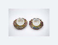 Antique French Salt Cellars – Stamped Metal, Hand-Painted Enamel, Diamond Glass Liners c1880s