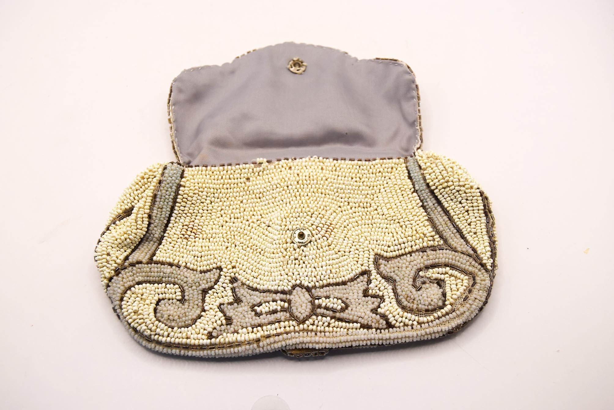 Vintage French Art Deco Beaded Evening Bag Purse with Hand Strap c1920s