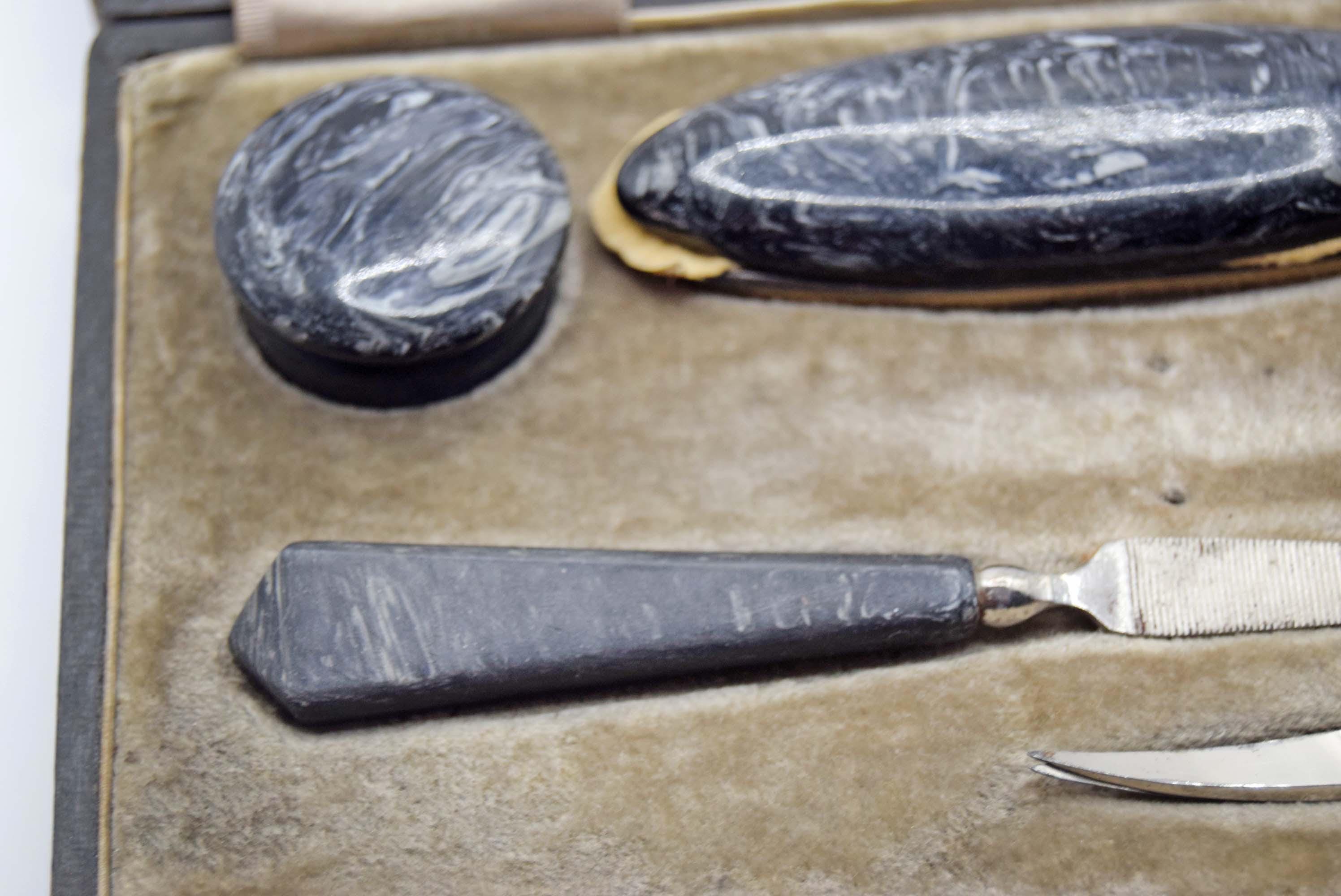Vintage Art Deco Manicure Set, Complete 1930s Swirl Celluloid in Original Box