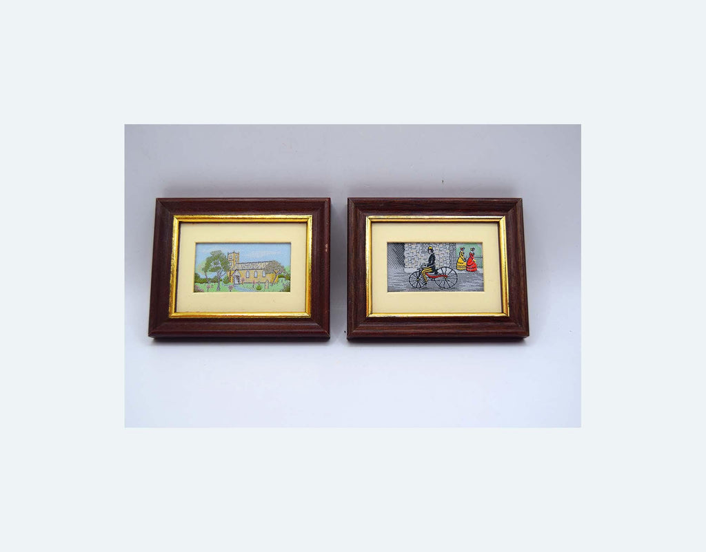 RARE Vintage Miniatures Stevengraph Framed Silk Woven Embroidered
