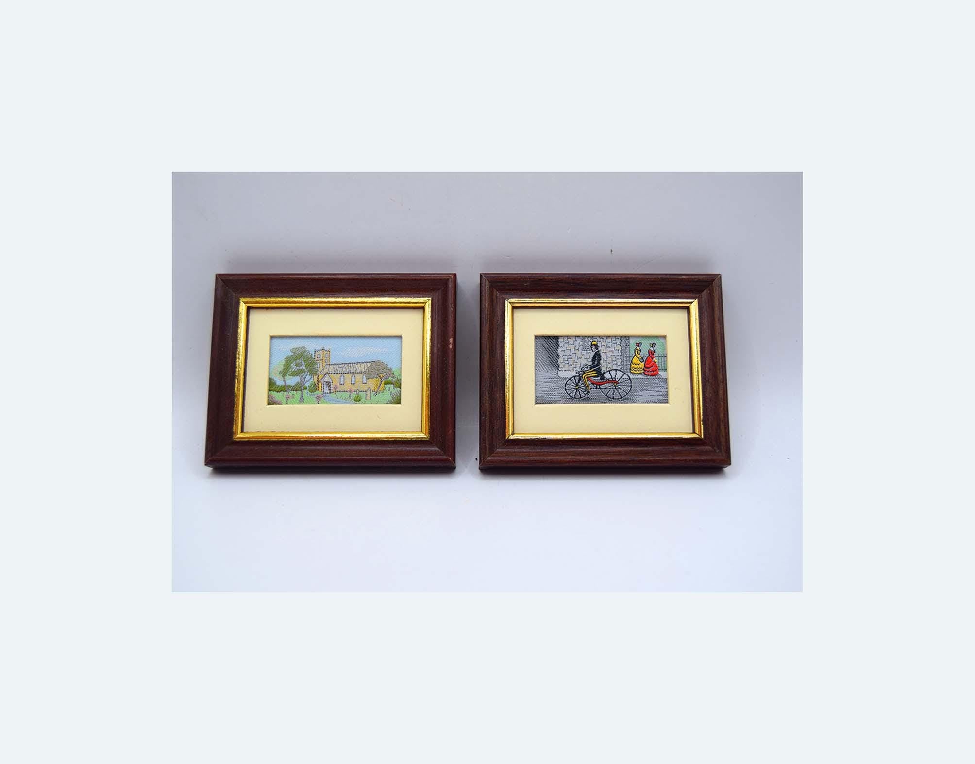 RARE Vintage Miniatures Stevengraph Framed Silk Woven Embroidered