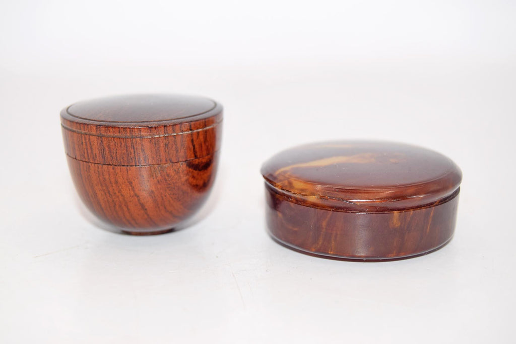 Antique Lignum Vitae Snuff Box & Art Deco Bakelite Compact Mirror Box