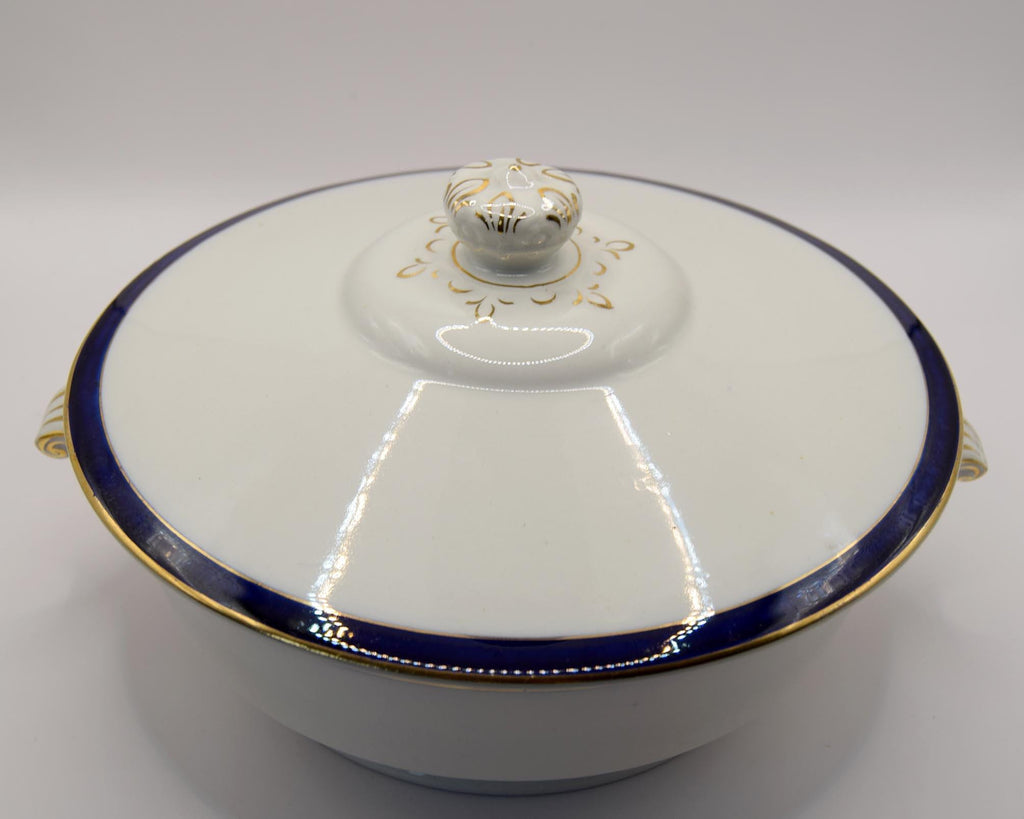 Antique Booths Silicon China White Blue Gilt Lidded Tureen 1930s