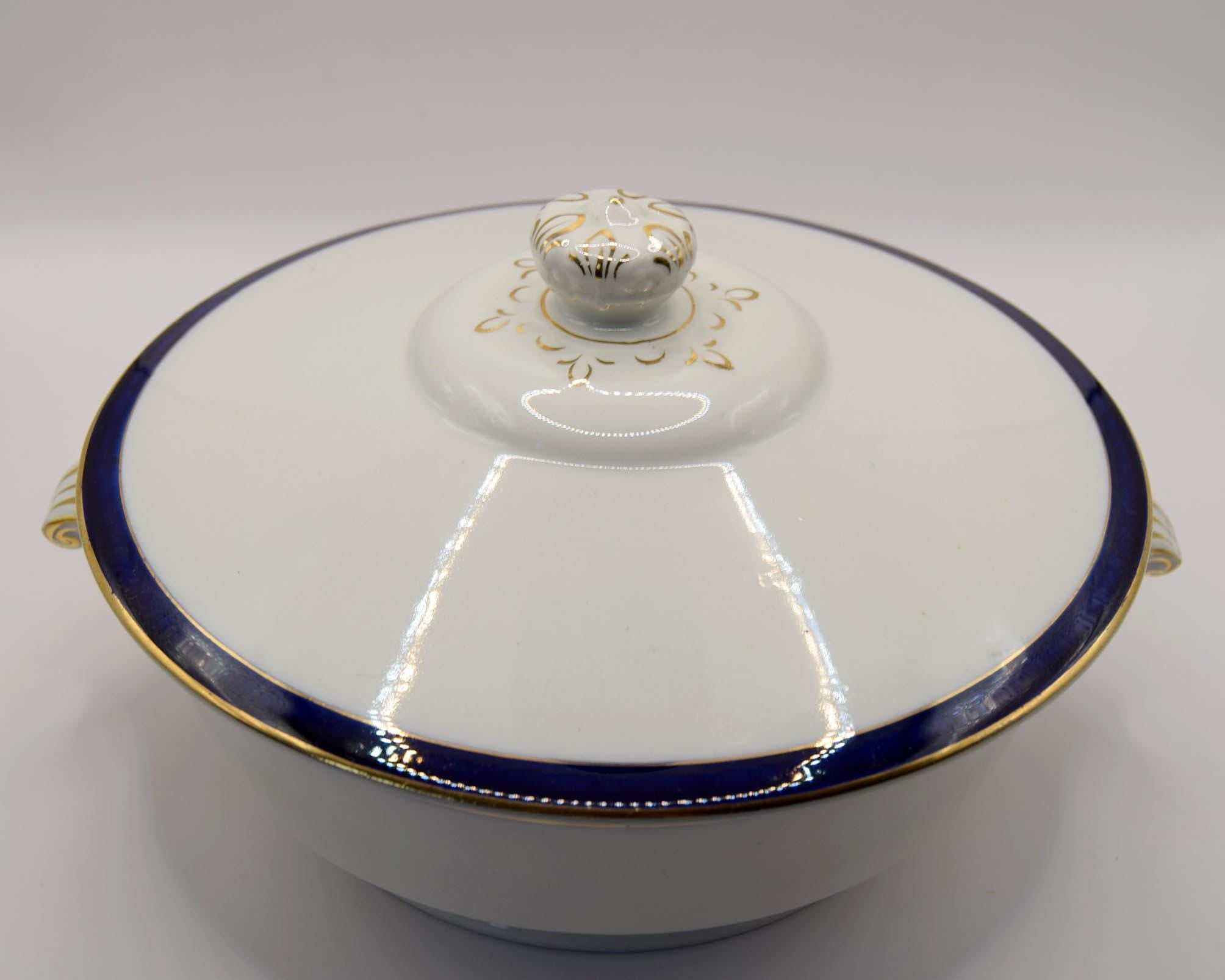 Antique Booths Silicon China White Blue Gilt Lidded Tureen 1930s