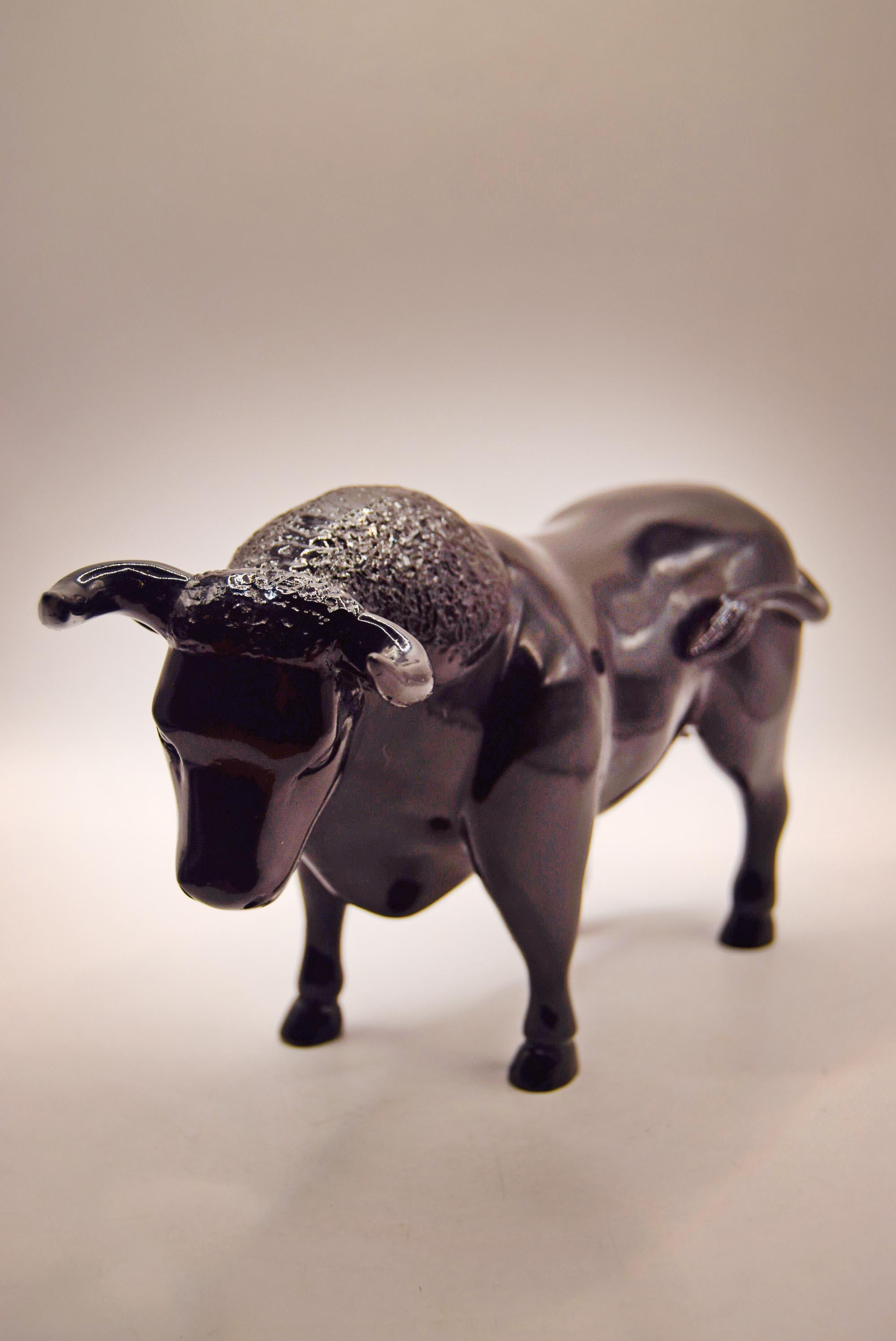 Rare Large Vintage Black Bull Sculpture Figurine | Black gloss finish | Heavy quality