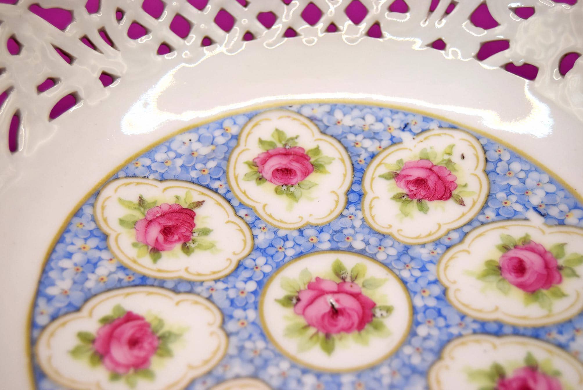 Antique Schumann Bavaria Reticulated Porcelain Fruit Bowl c1930s.....Rare Pattern
