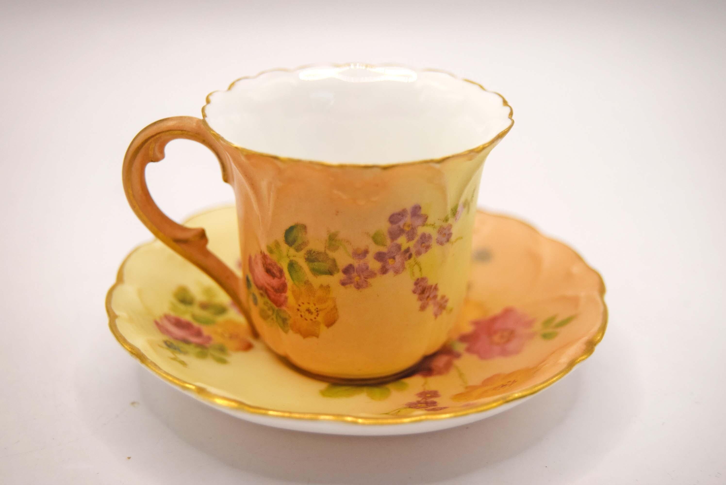 MINT 1901 Royal Worcester Miniature Teacup & Saucer - Blush Ivory -RN 234574