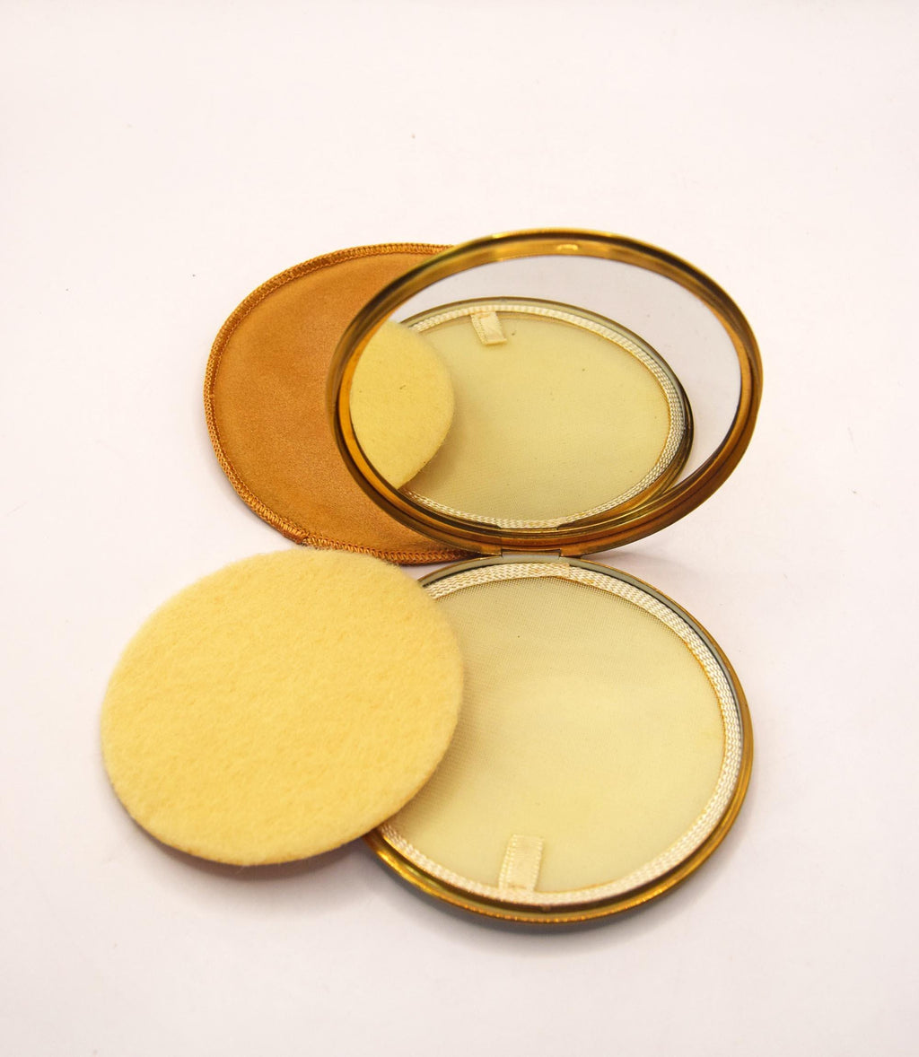 Vintage Le Rage Powder Compact & Pouch Gold Tone 1950