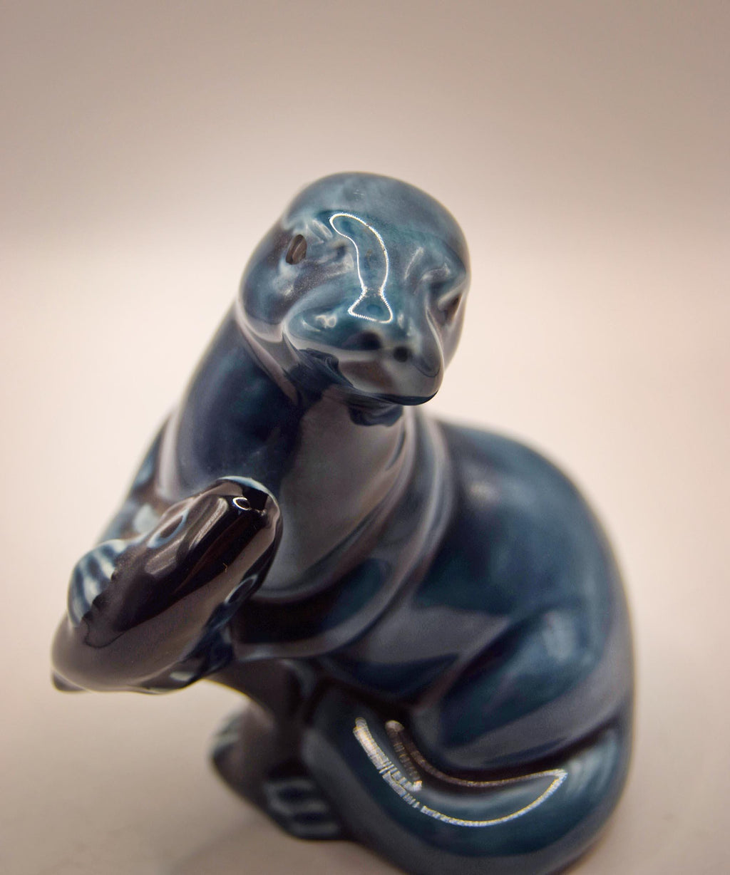 Vintage Poole Pottery Porcelain Seal with Fish Figurine c1980s