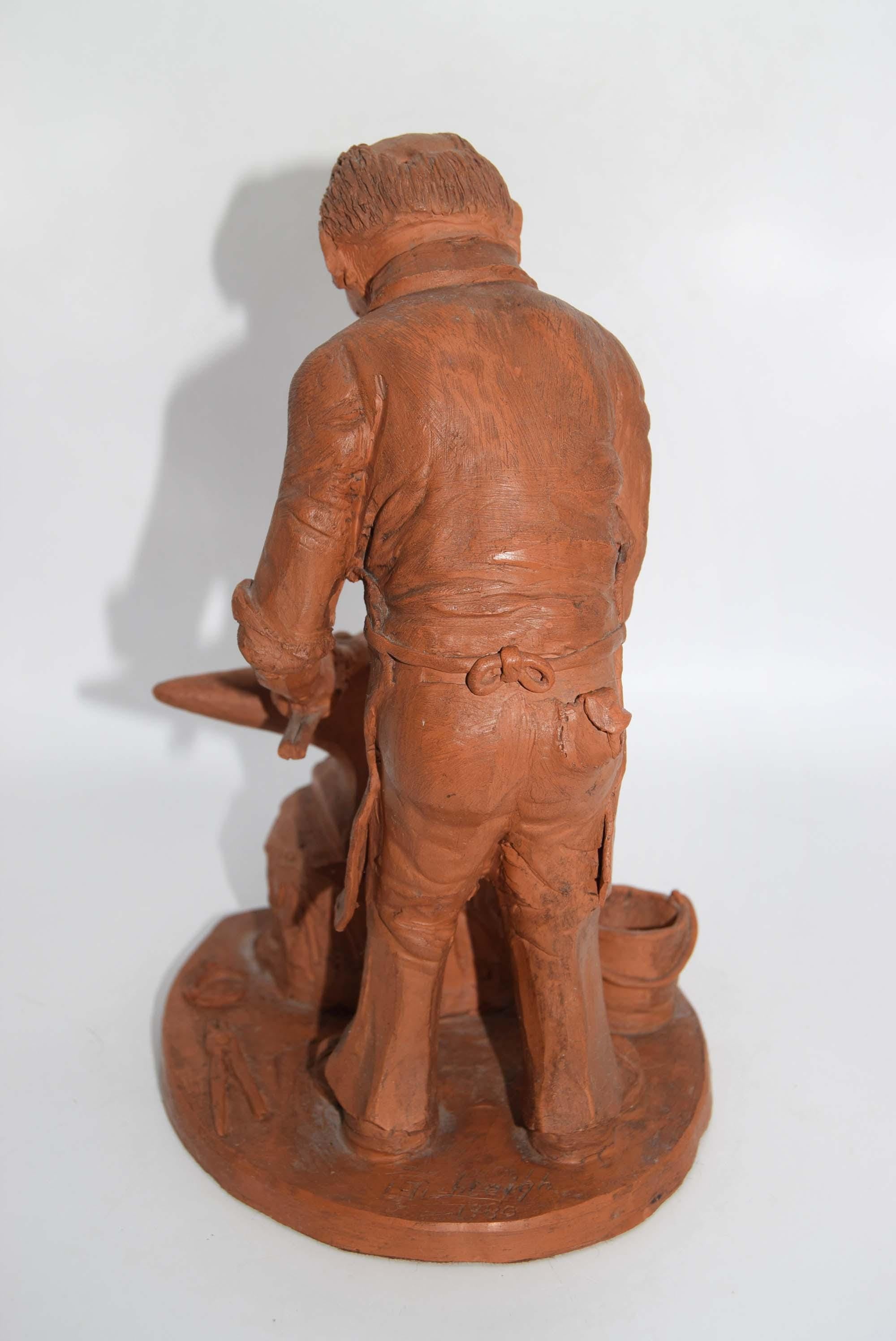 Vintage 1980 Terracotta 'Blacksmith' Figurine – by Sculptor Leslie Fishleigh