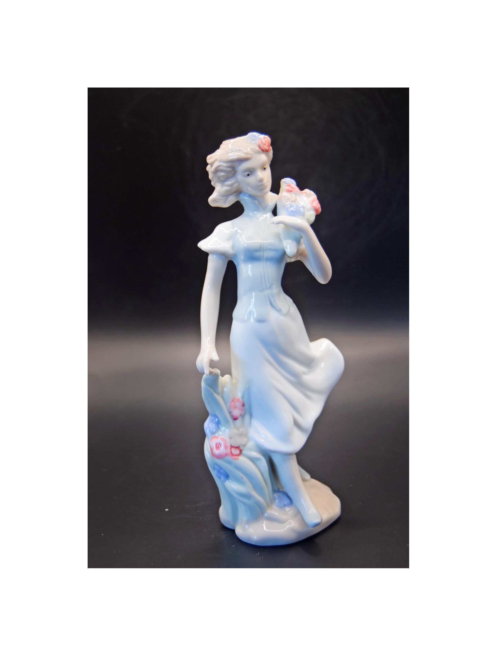 Porcelain Primavera Figurine Of a Girl with a Bouquet of Flowers, Crown Mark