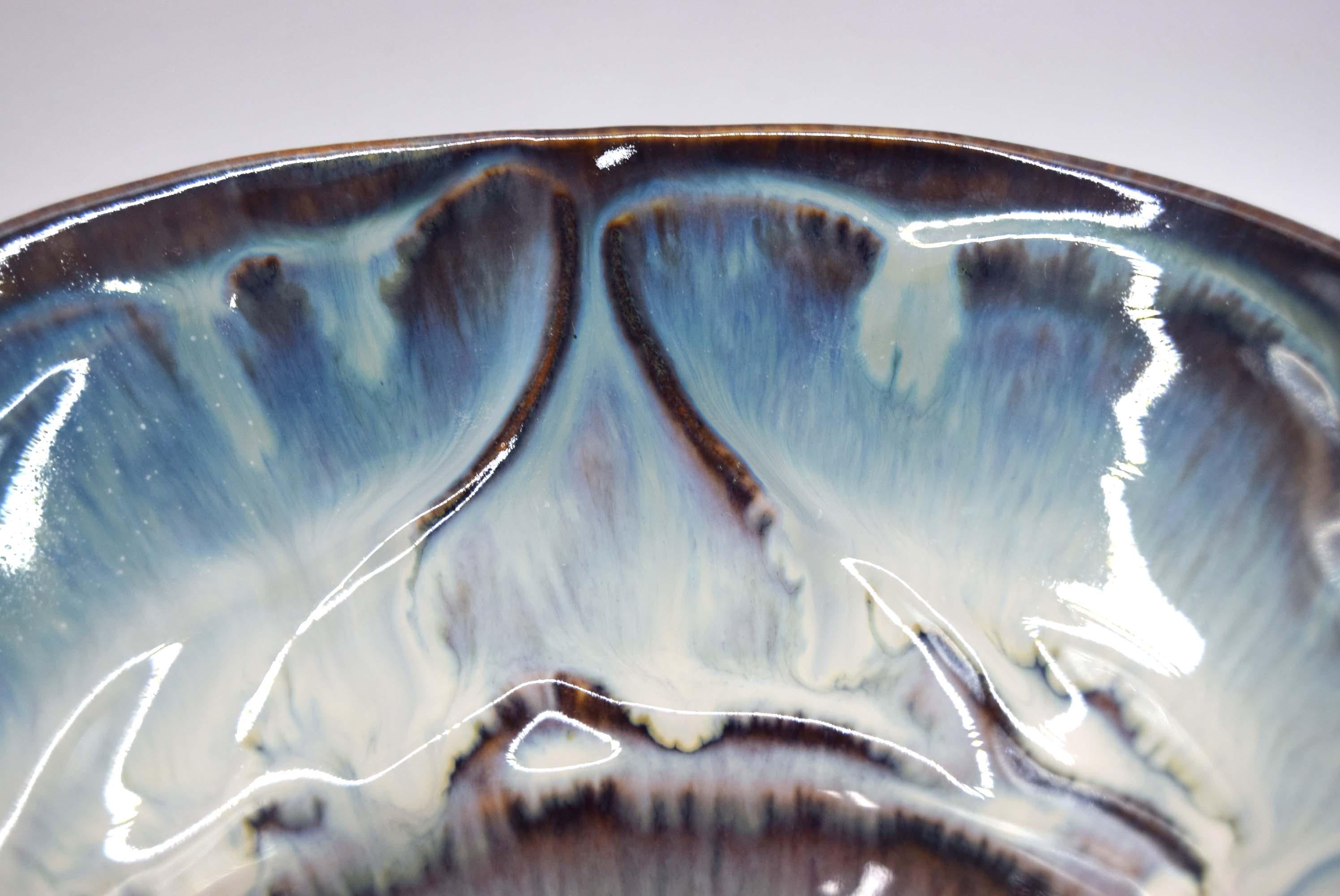 Vintage Bill Campbell Studio Art Pottery Lotus Bowl - Signature Drip Glaze