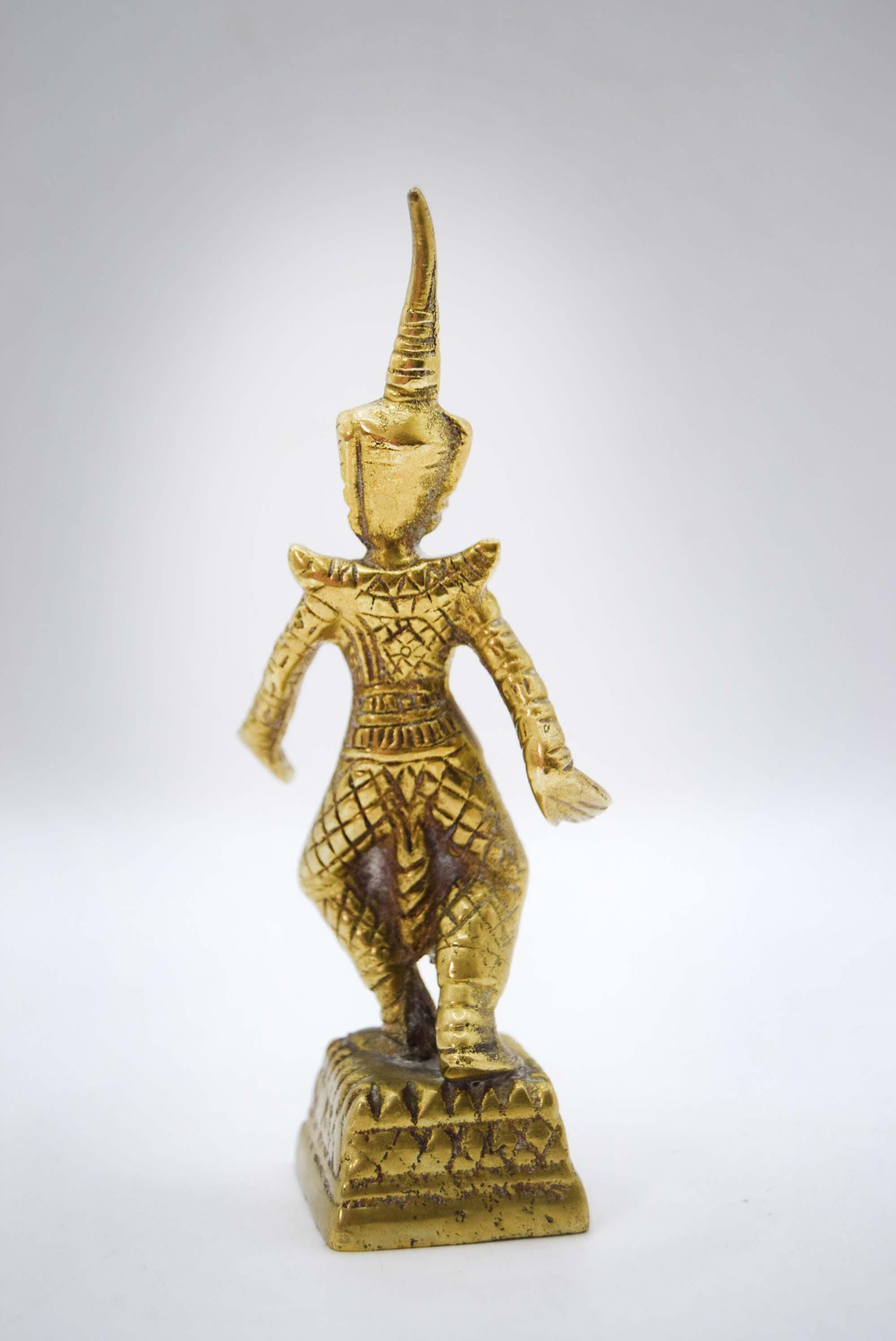 Vintage Solid Brass Siam Thai Temple Traditional Khon Dancer 4.5"
