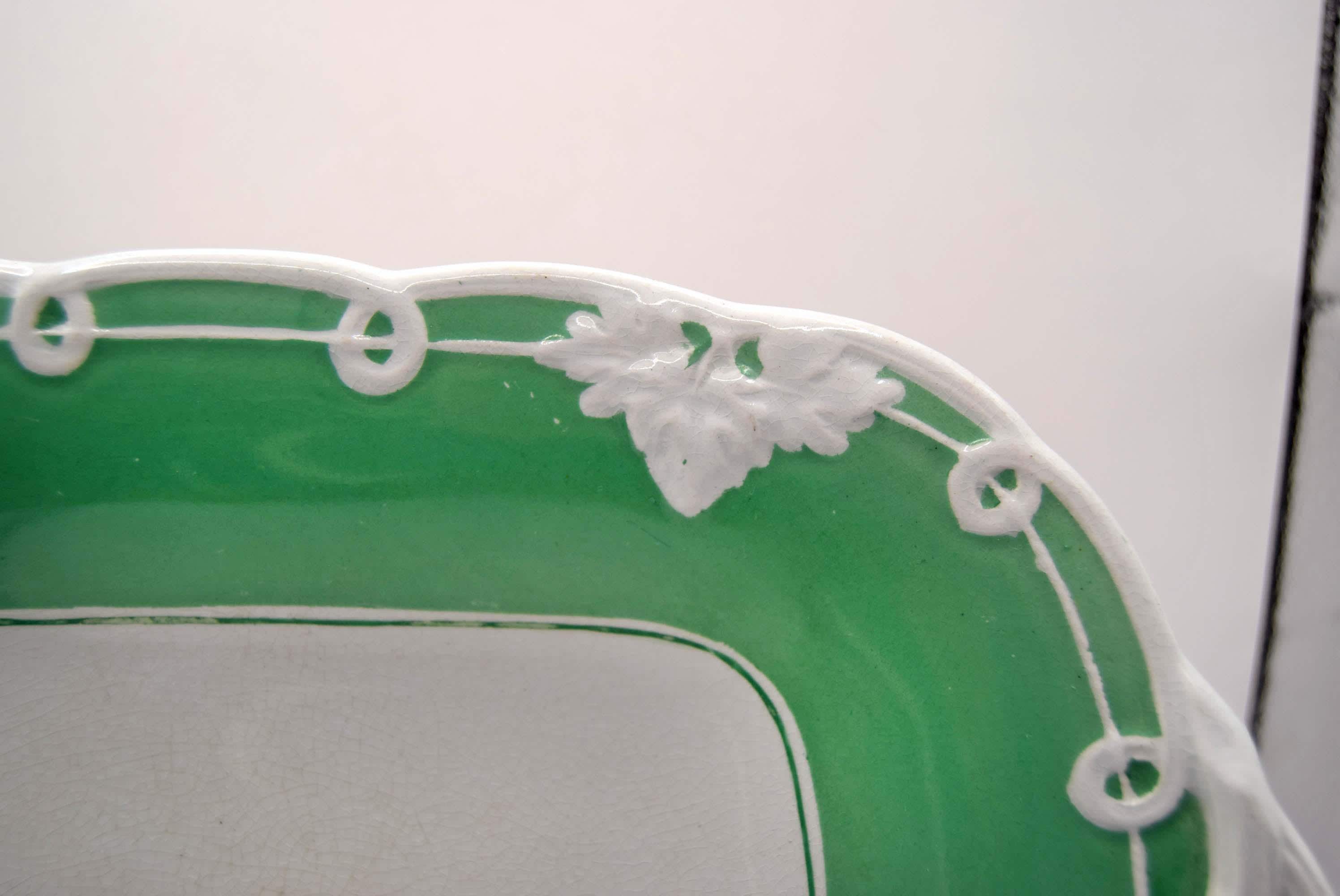Rare Antique Minton "Opaque Porcelain" Footed Dish â€“ 1840s - Green & White Vine Pattern 5017