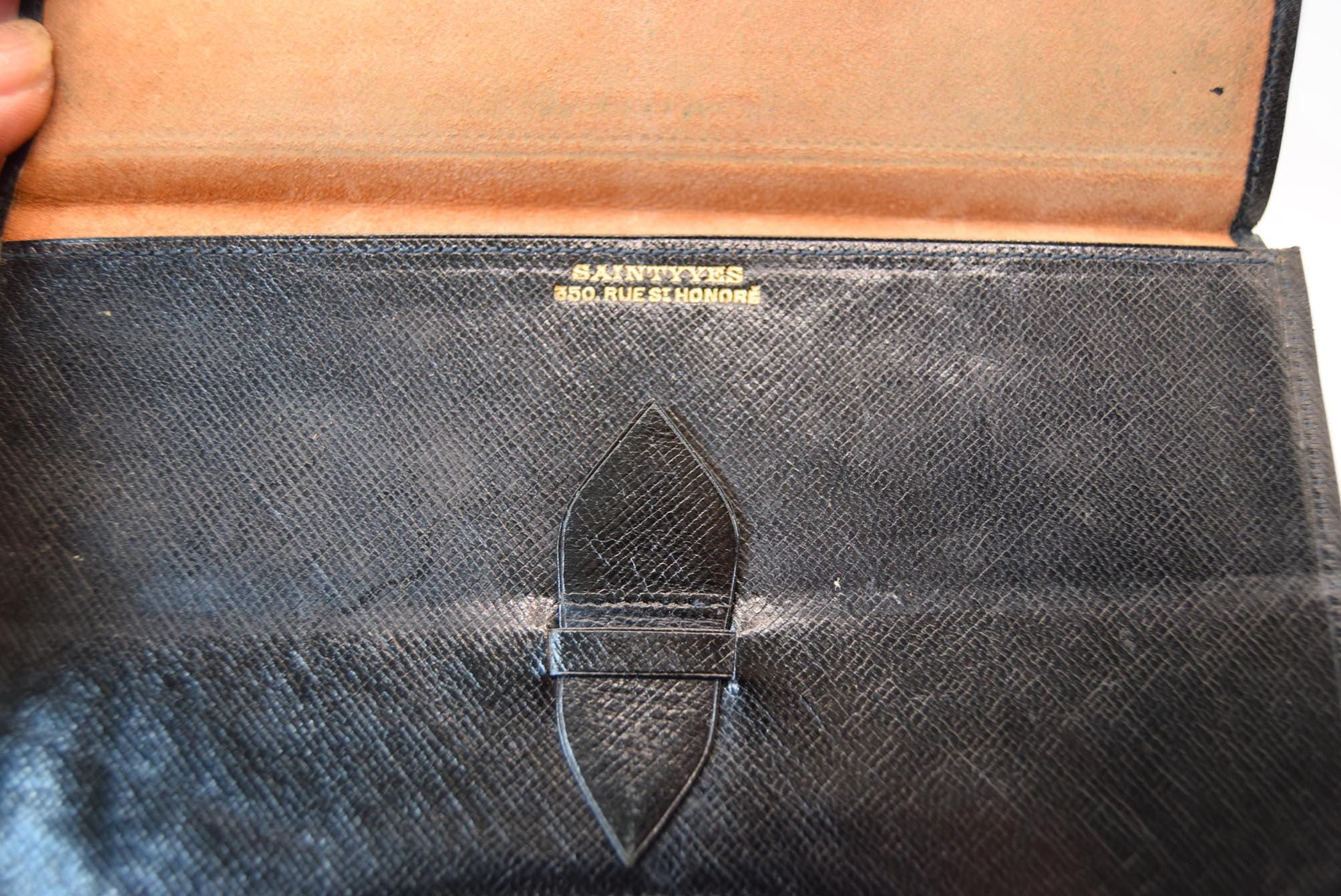 Vintage French SaintYves Leather Mens Slim Fold Wallet, Black